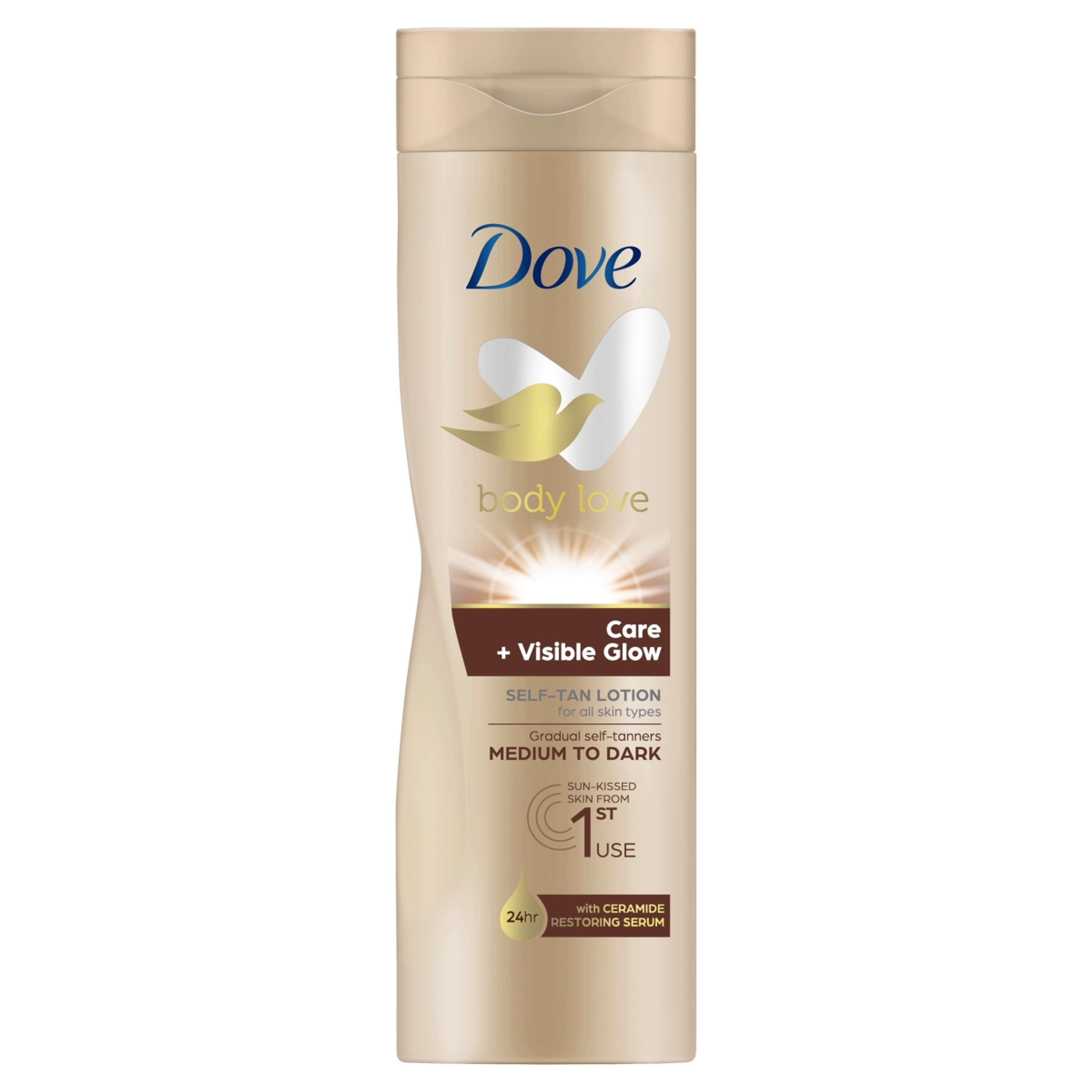 Dove Body Love Care + Visible Glow önbarnító testápoló a közepes-sötét árnyalatú bőrért - 250 ml-1