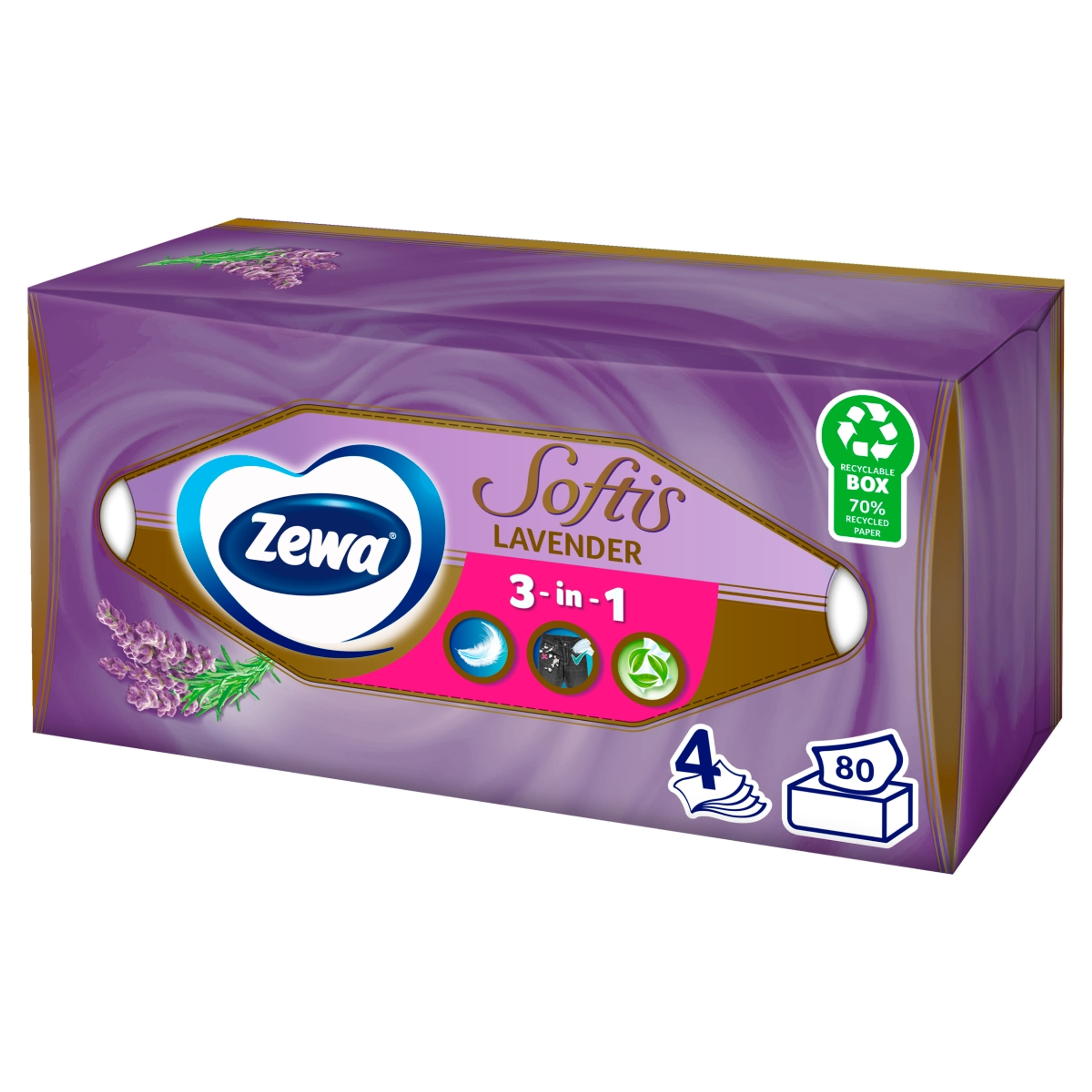 Zewa Softis Parfume 4 Rétegű Levendula Illatú Dobozos Papírzsebkendő - 80 db-7