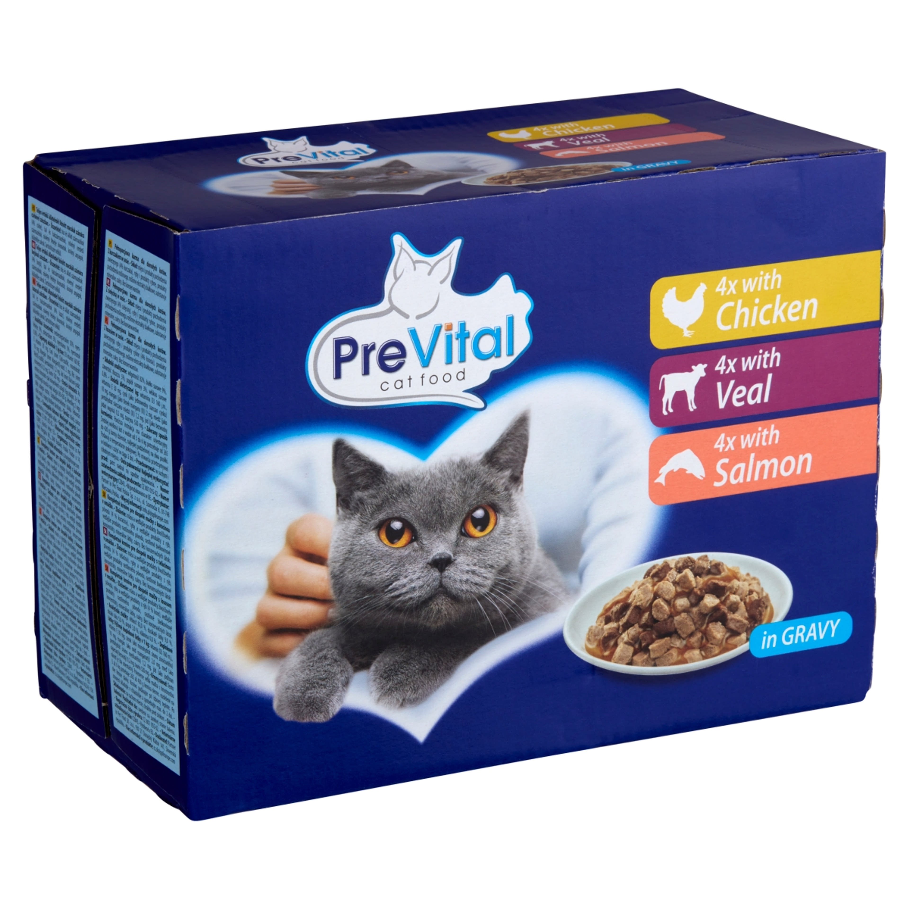 PreVital felnőtt teljes értékű alutasak macskáknak, csirkével és borjúval (12x100 g) - 1200 g-2