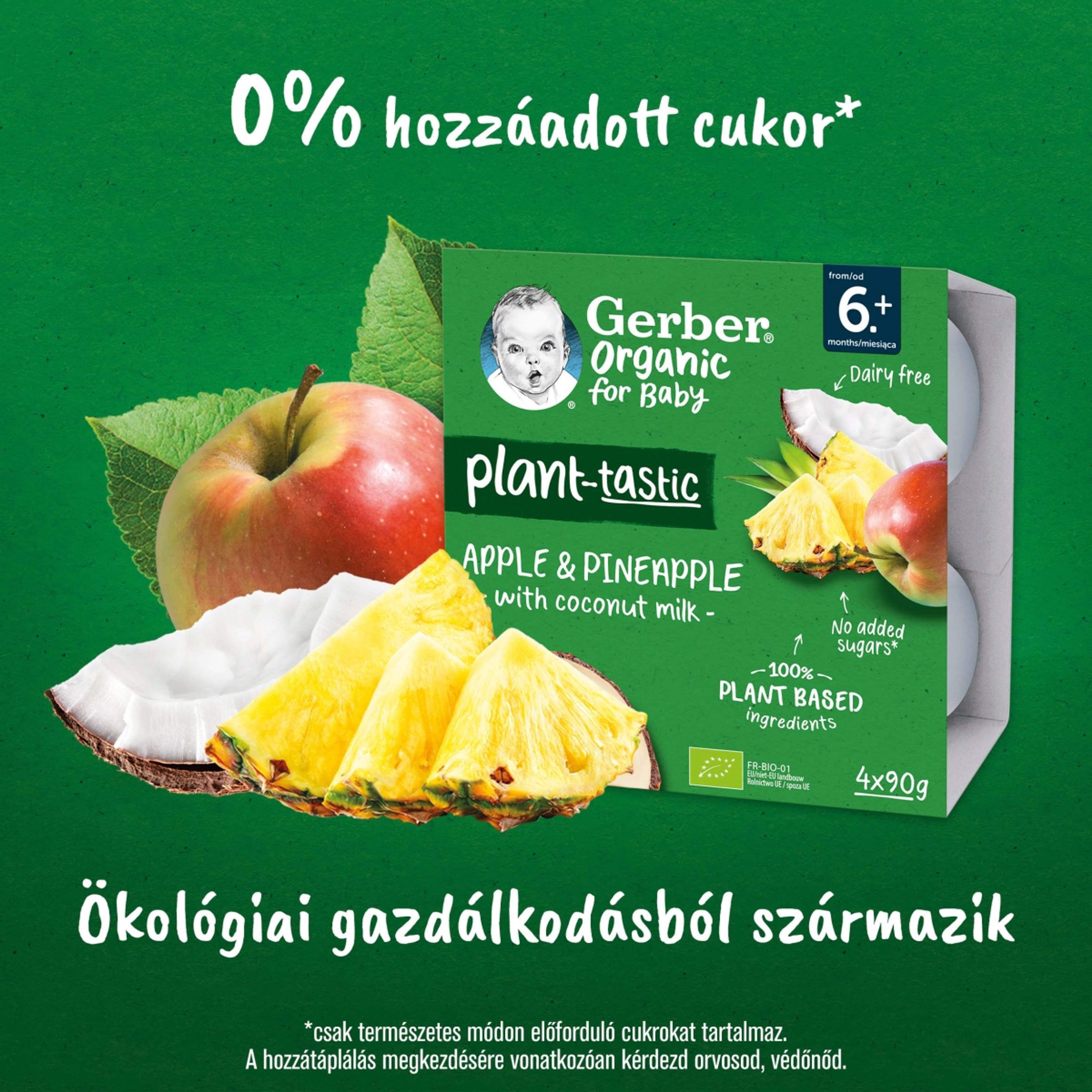 Gerber Organic kókusztej alapú alma-ananász ízű bio babadesszert 6 hónapos kortól 4 x 90 g - 360 g-5