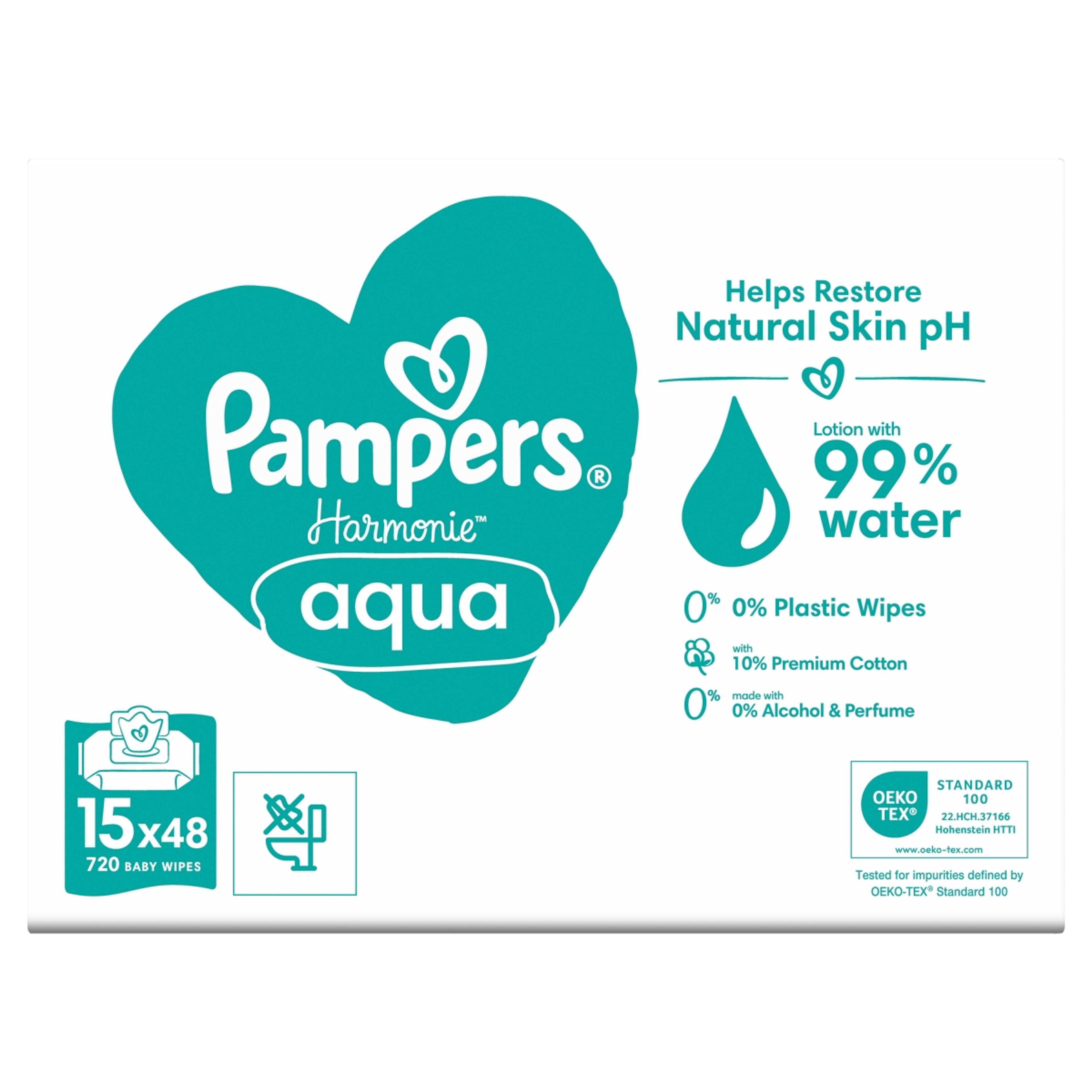 Pampers Harmonie Aqua nedves törlőkendő, 15 csomag - 720 db-1