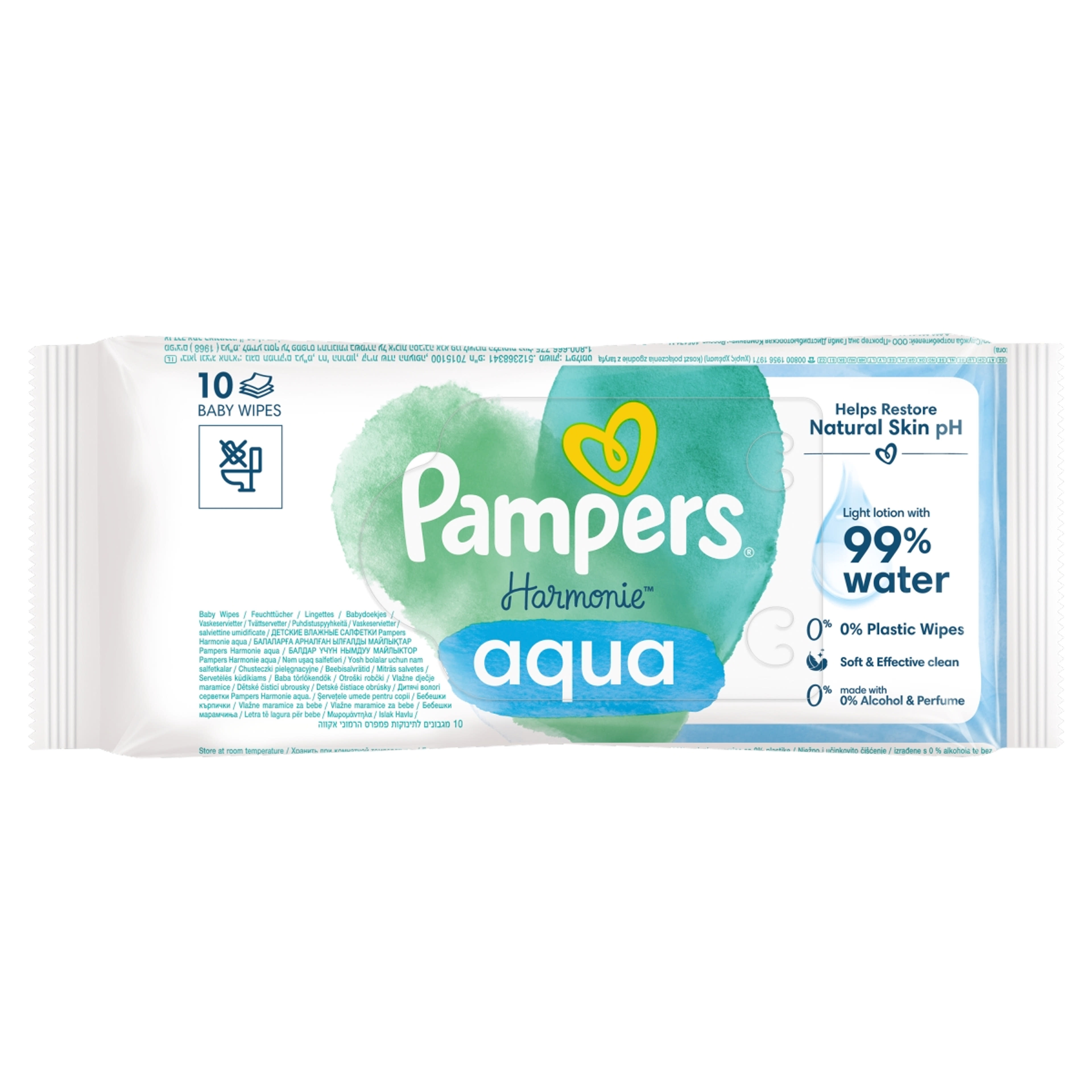 Pampers Harmonie Aqua nedves törlőkendő, műanyagmentes - 10 db-1