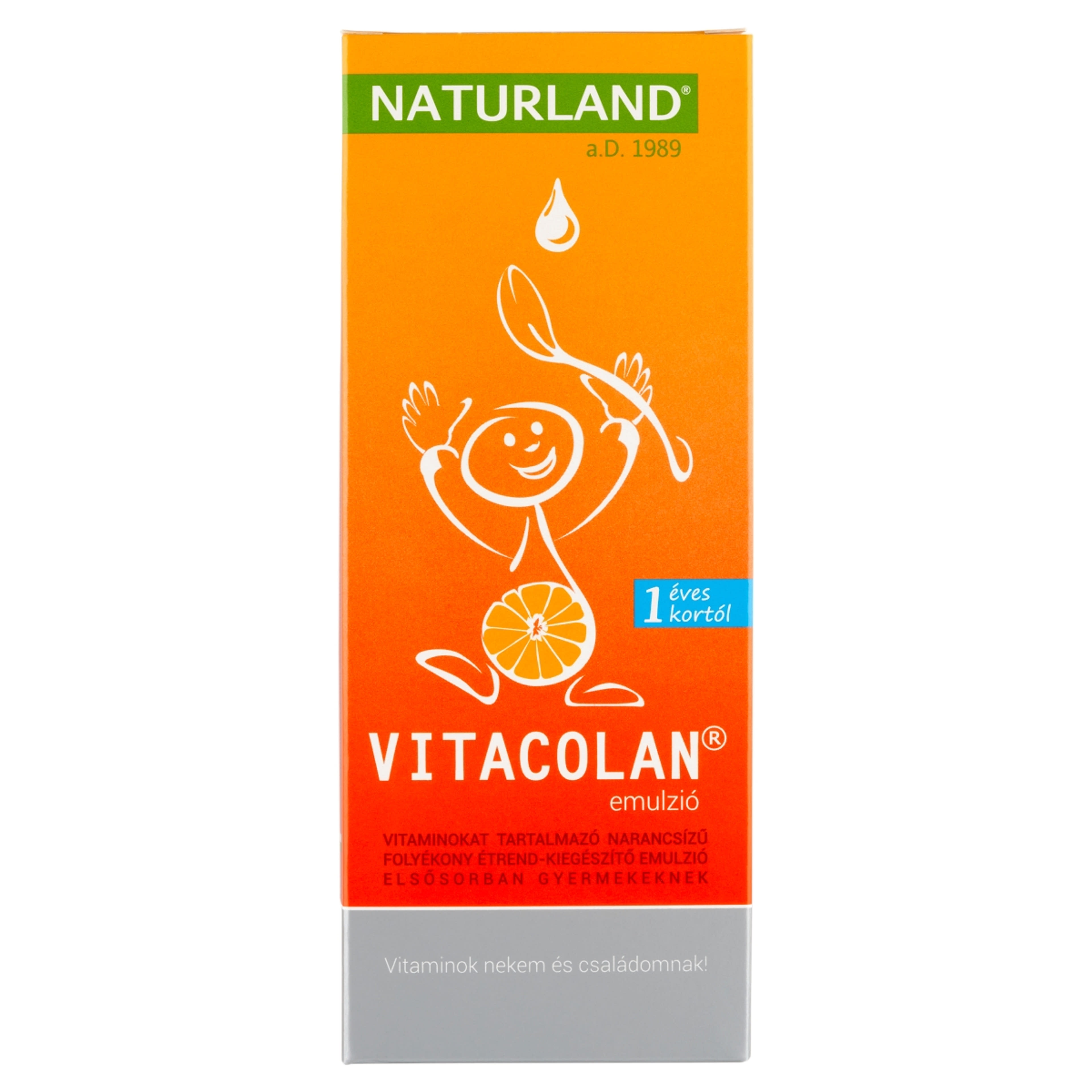 Naturland Vitacolan vitaminokat tartalmazó narancsízű folyékony étrend-kiegészítő emulzió 1 éves kortól - 250 ml