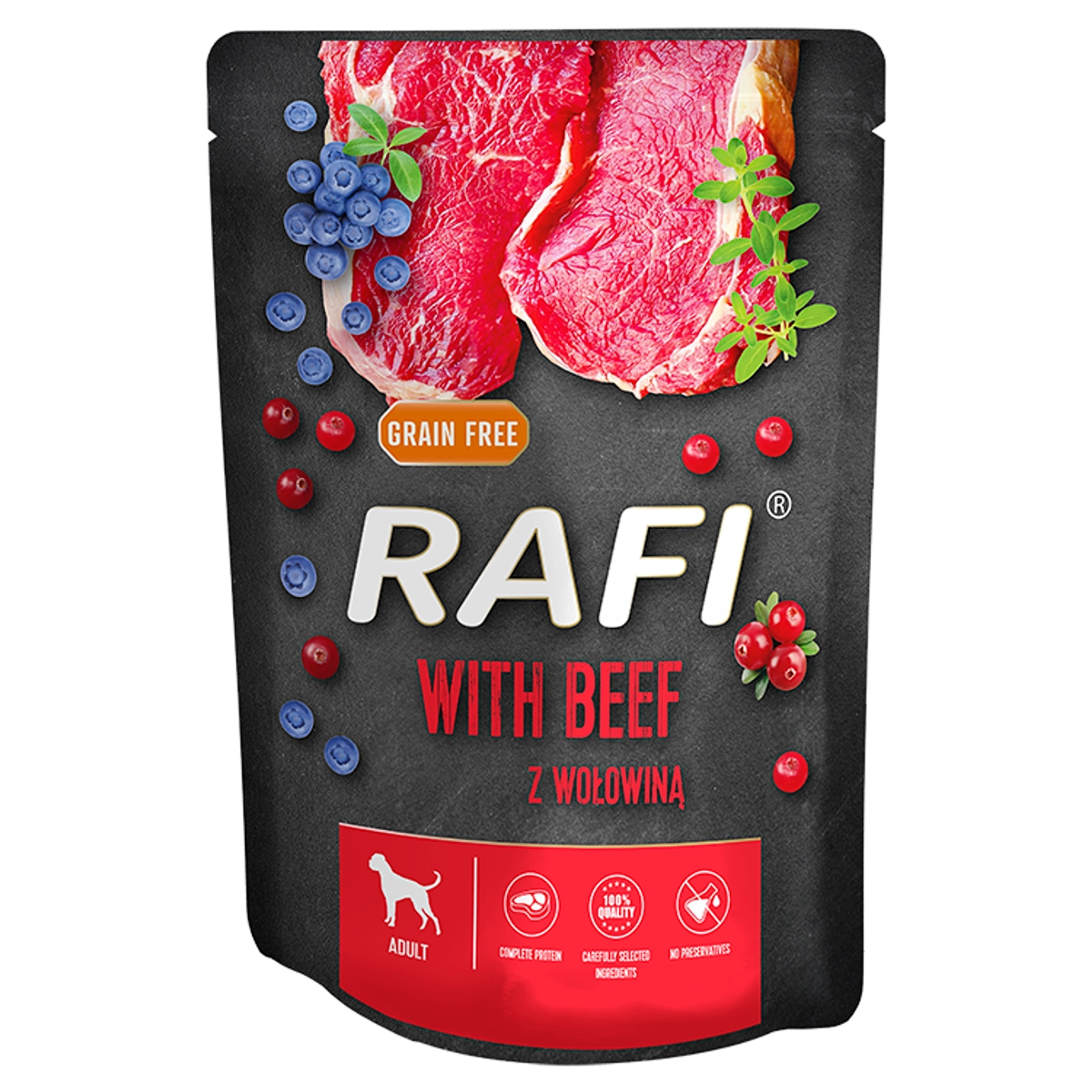 Rafi alutasak kutyáknak marhával és vörös-kék áfonyával - 300 g