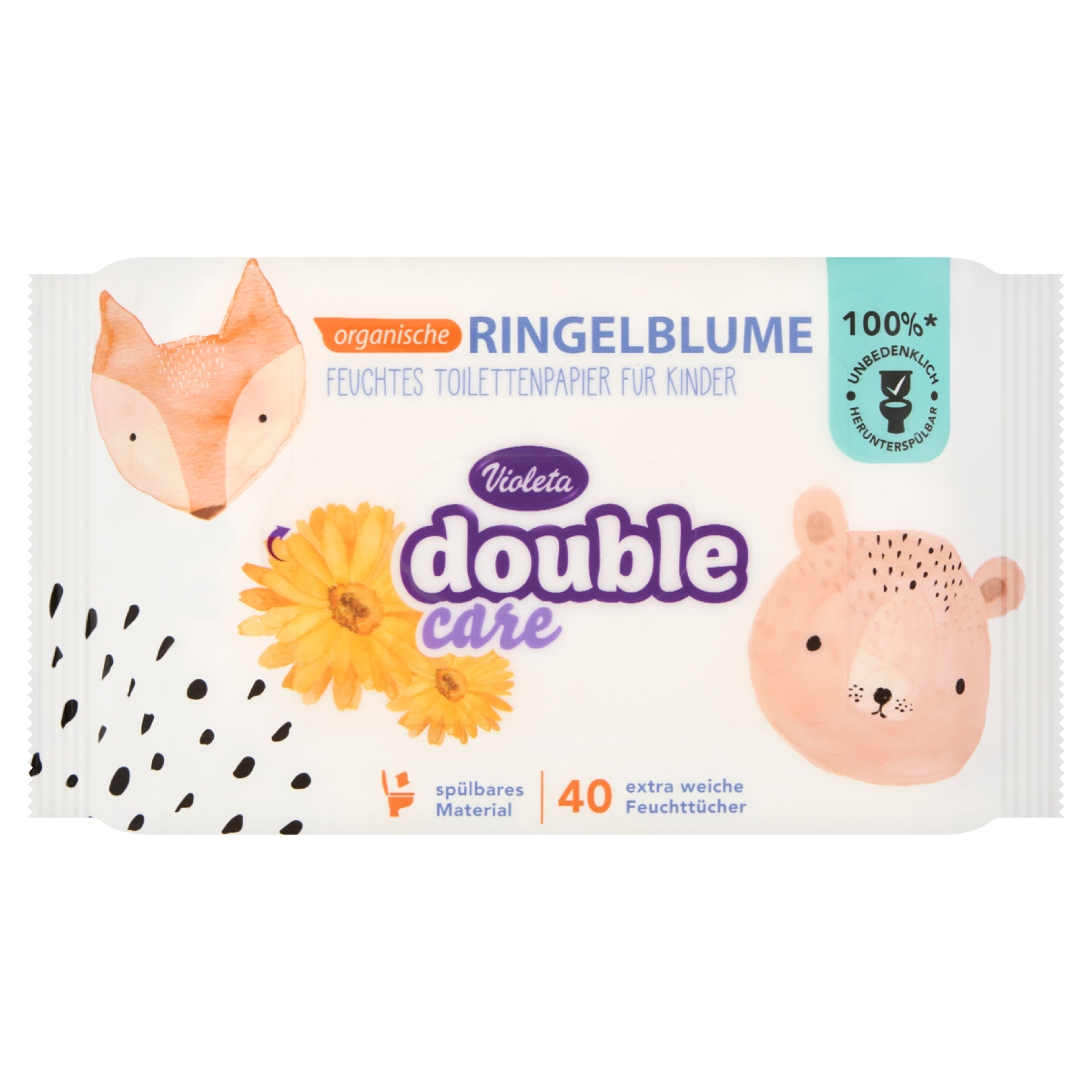 Violeta Double Care nedves WC-papír gyerekeknek körömvirág kivonattal és zöld teával - 40 db-1