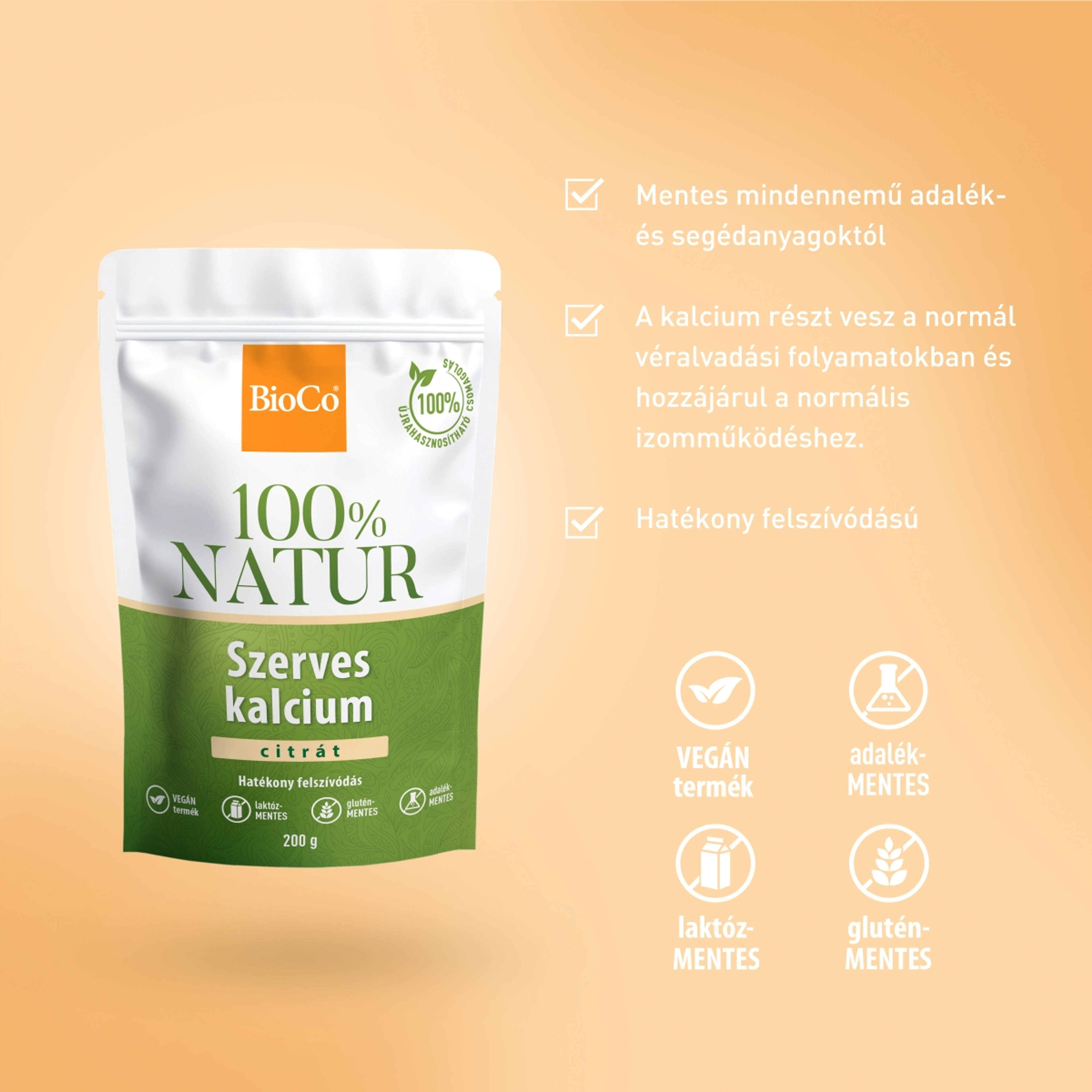 BioCo 100% Natur szerves kalcium-citrát tasakos por - 200 g-3