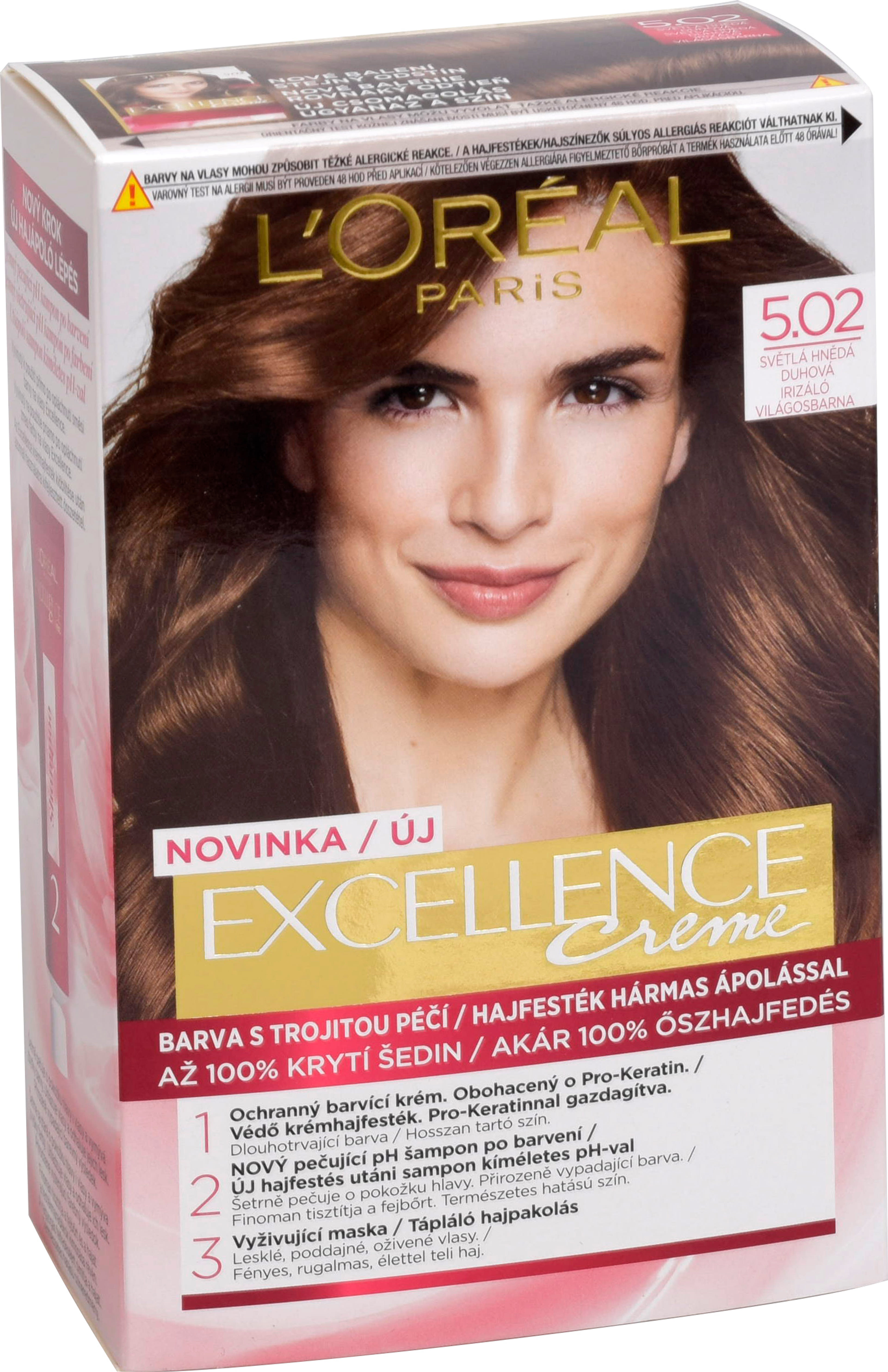 L'Oréal Paris Excellence krémes, tartós hajfesték 5.02 irizáló világosbarna - 1 db
