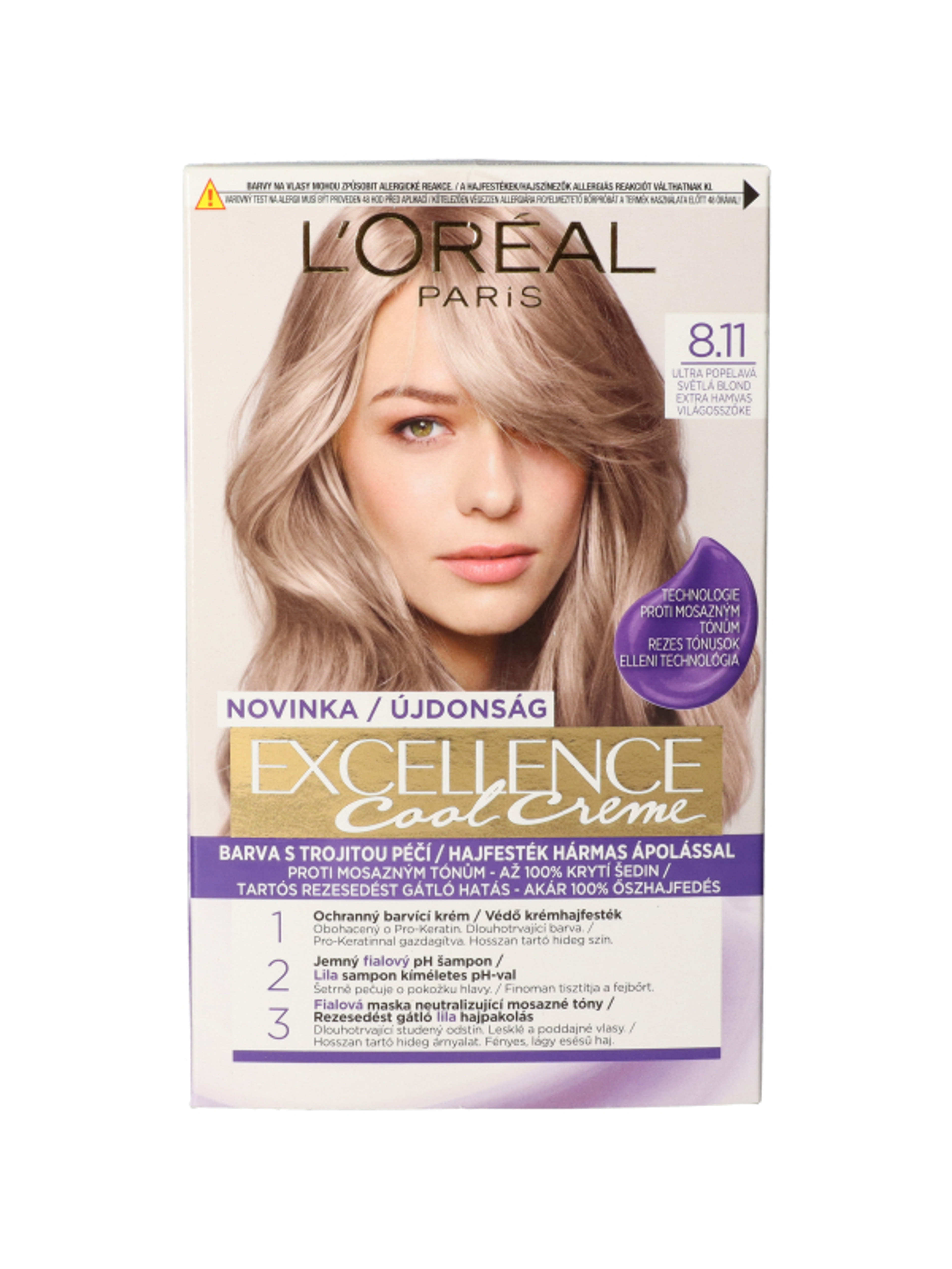 L'Oréal Paris Excellence krémes, tartós hajfesték COOL CRÉME  8.11 Extra hamvas világosszőke - 1 db