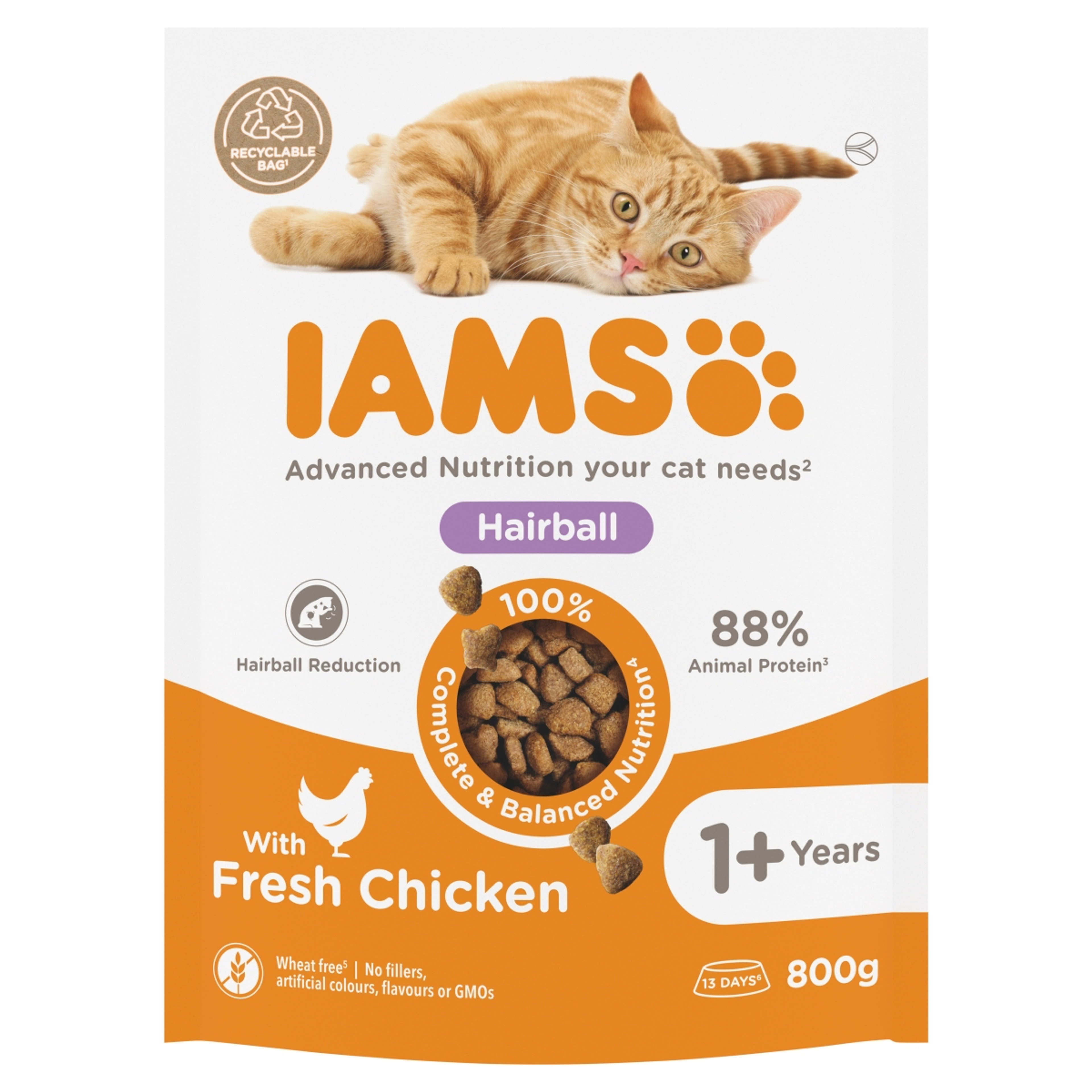 IAMS felmőtt száraz macskaeledel szőrabdaképződés megelőzéséért - 800 g