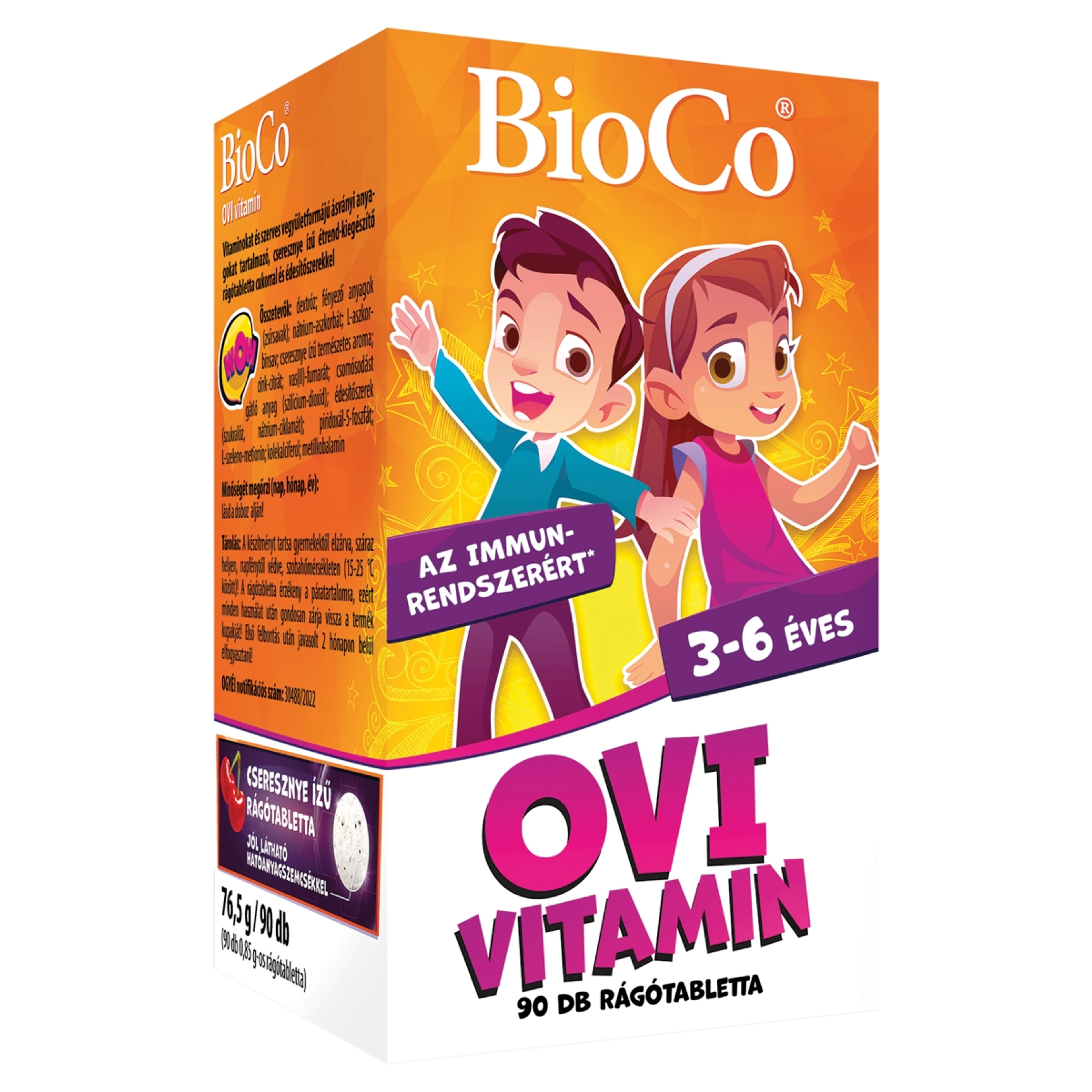 BioCo Ovi vitamin étrend-kiegészítő rágótabletta cseresznye ízű 3-6 éveseknek - 90 db-2