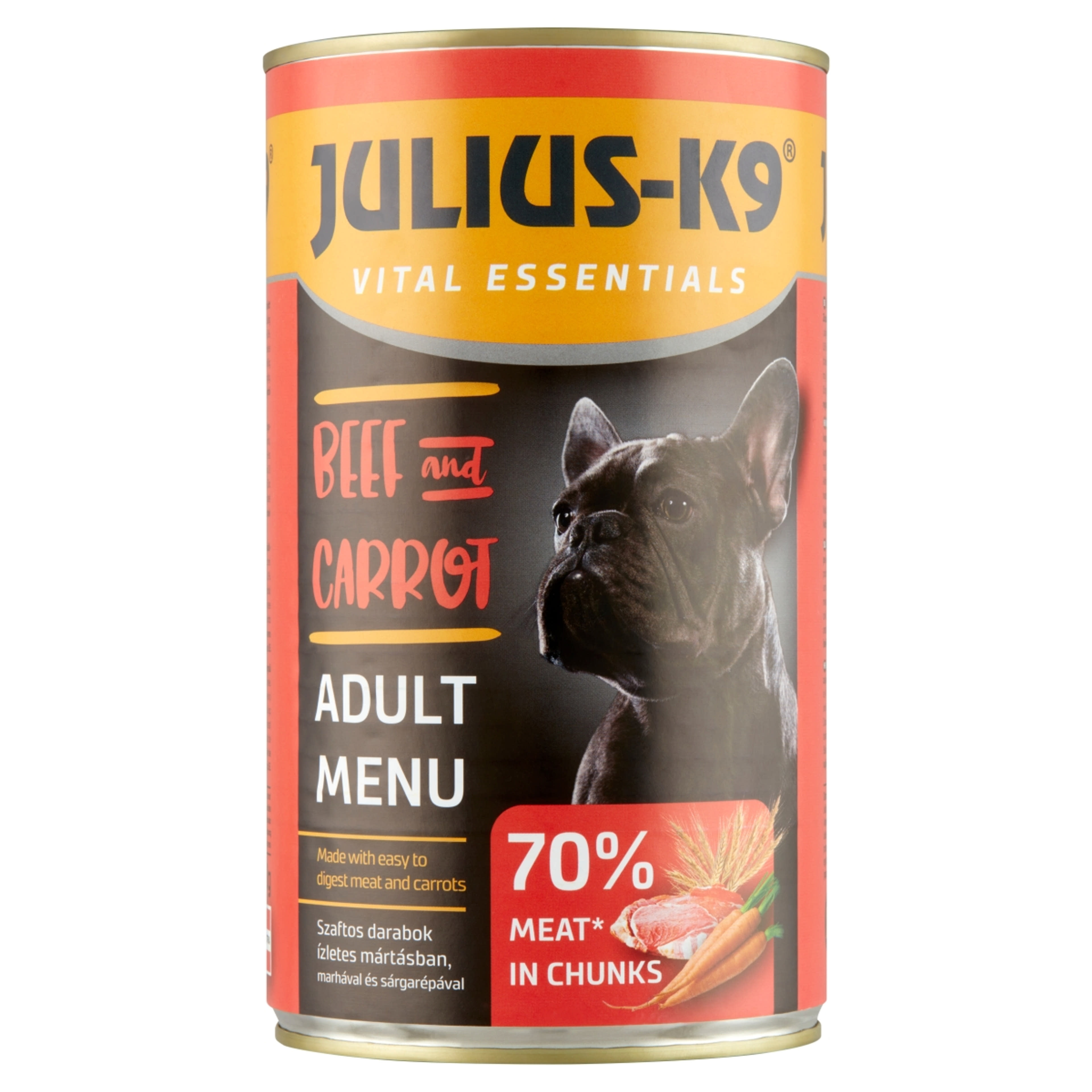 Julius K-9 Vital Essentials konzerv felnőtt kutyáknak marhával és sárgarépával - 1240 g