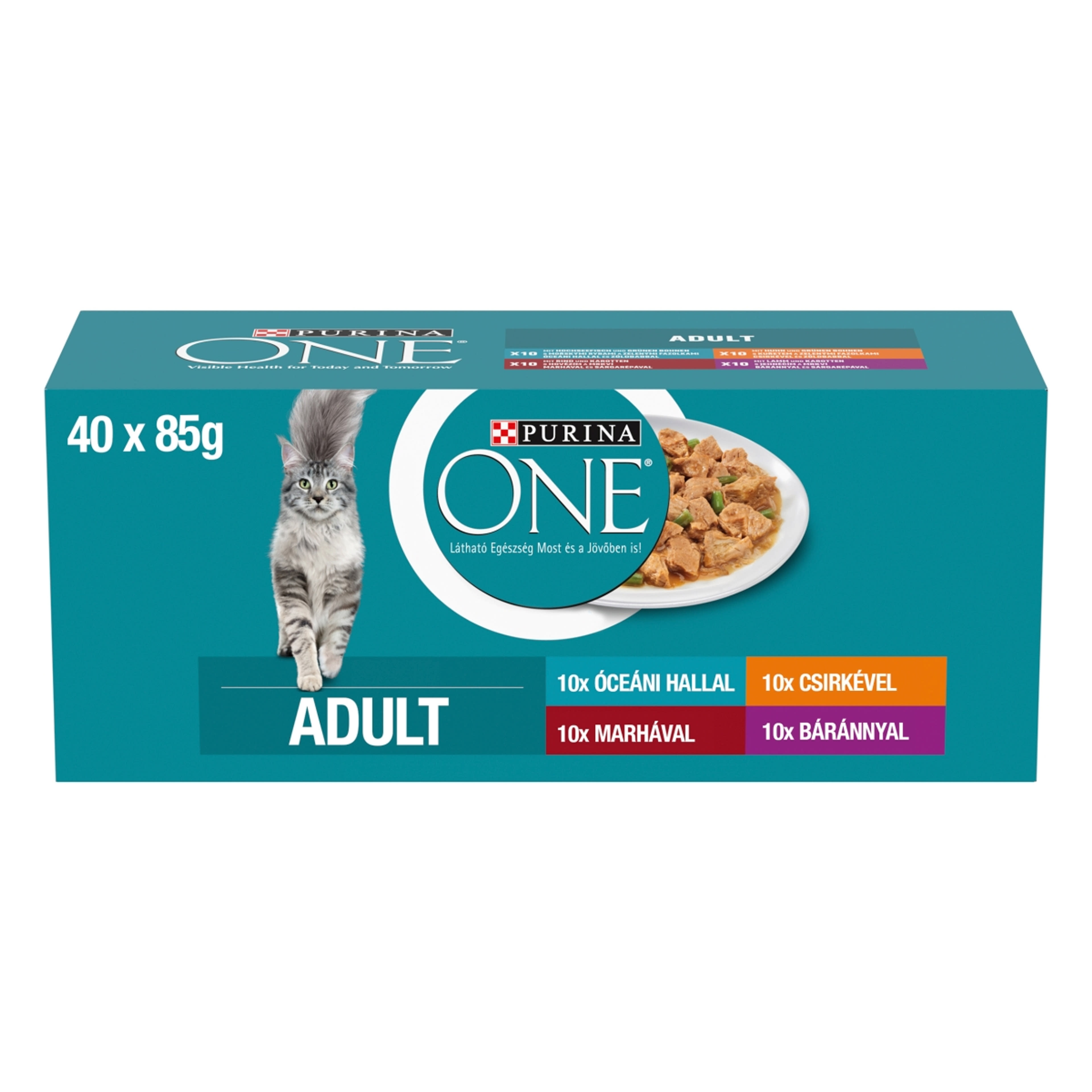 Purina One Adult nedves macskaeledel szószban csirkével/marhával/báránnyal/tengeri hallal 40 x 85 g - 3400 g-2