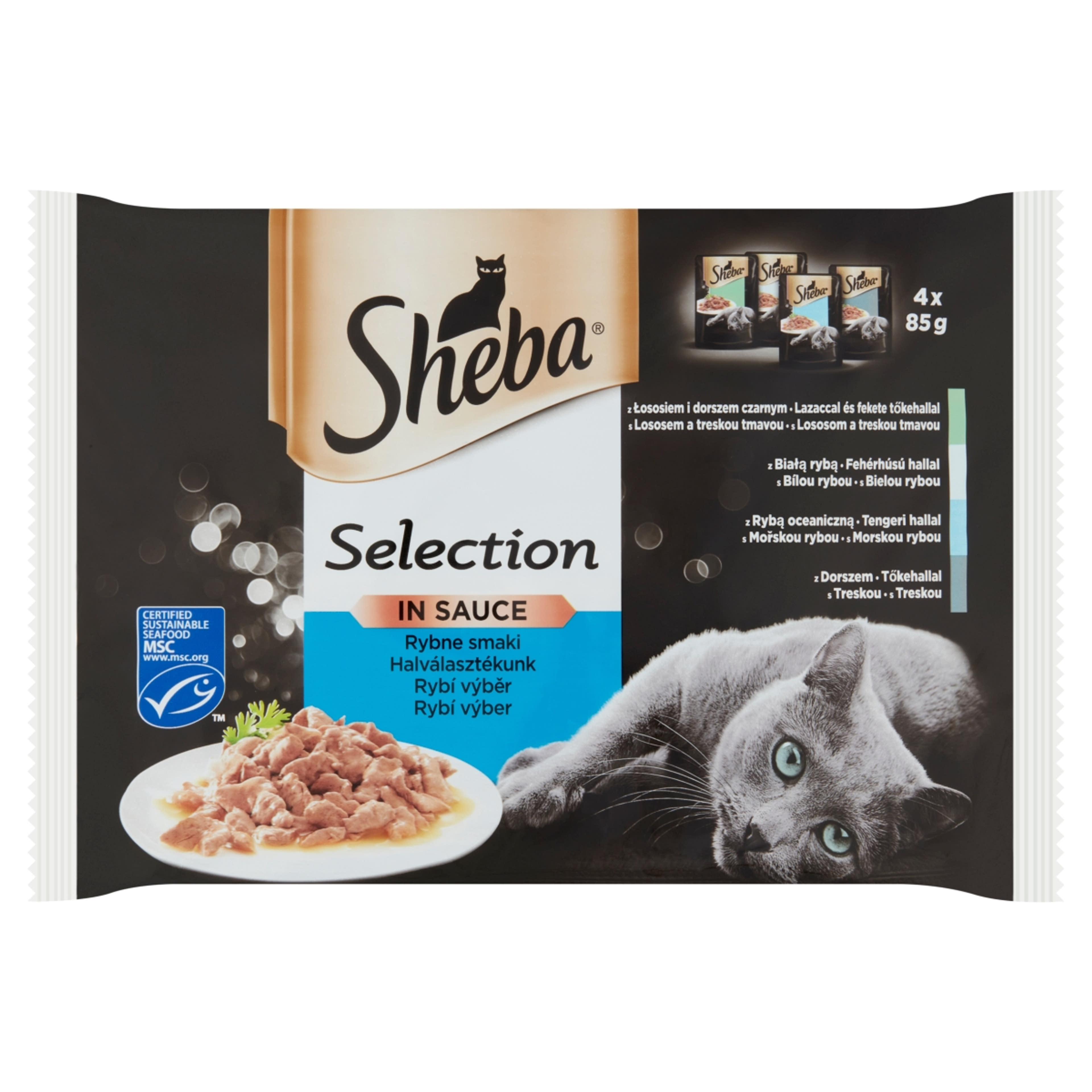 Sheba felnőtt teljes értékű alutasak macskáknak, halas válogatás (4x85 g) -  340 g