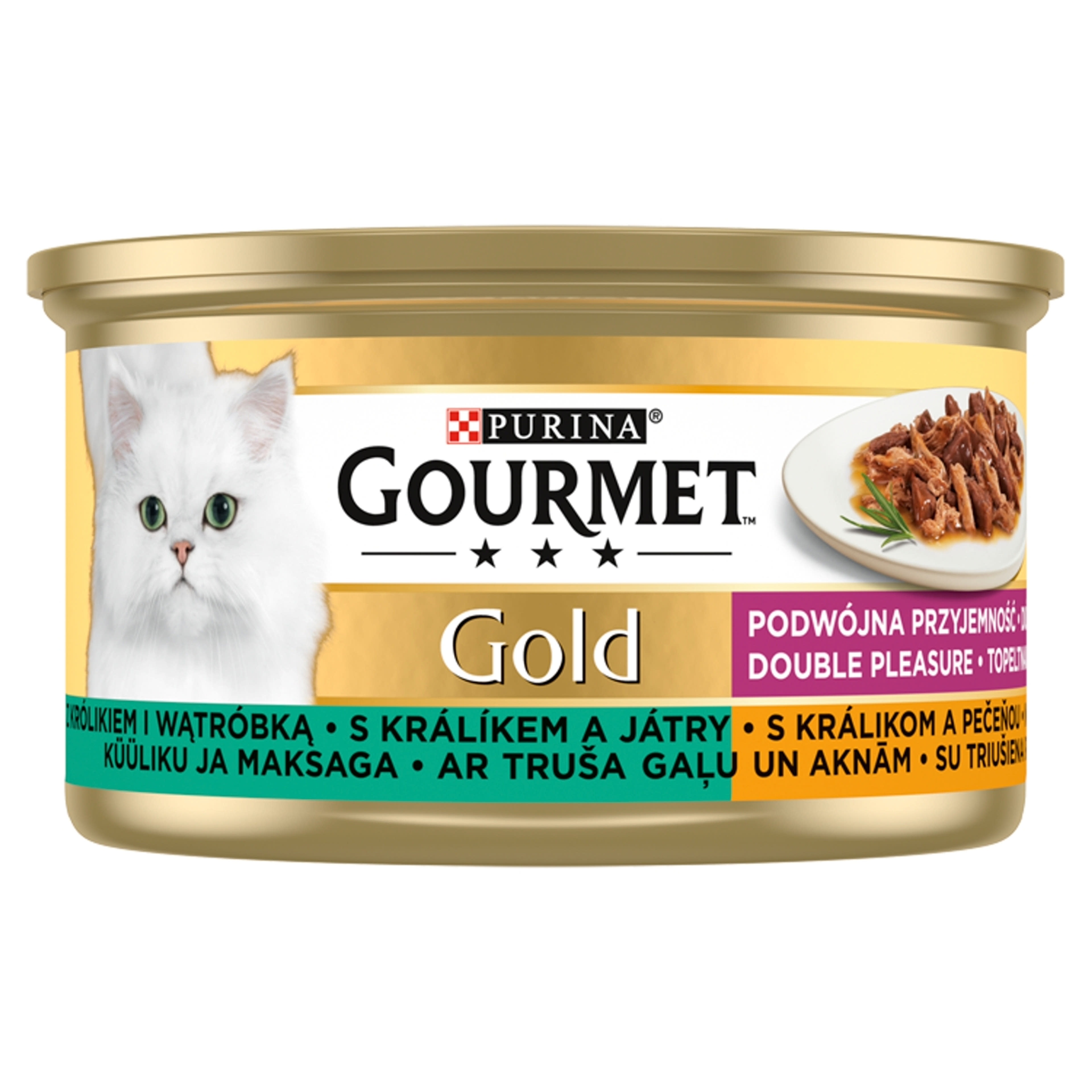 Gourmet Gold felnőtt teljes értékű konzerv macskáknak, nyúllal és májjal - 85 g