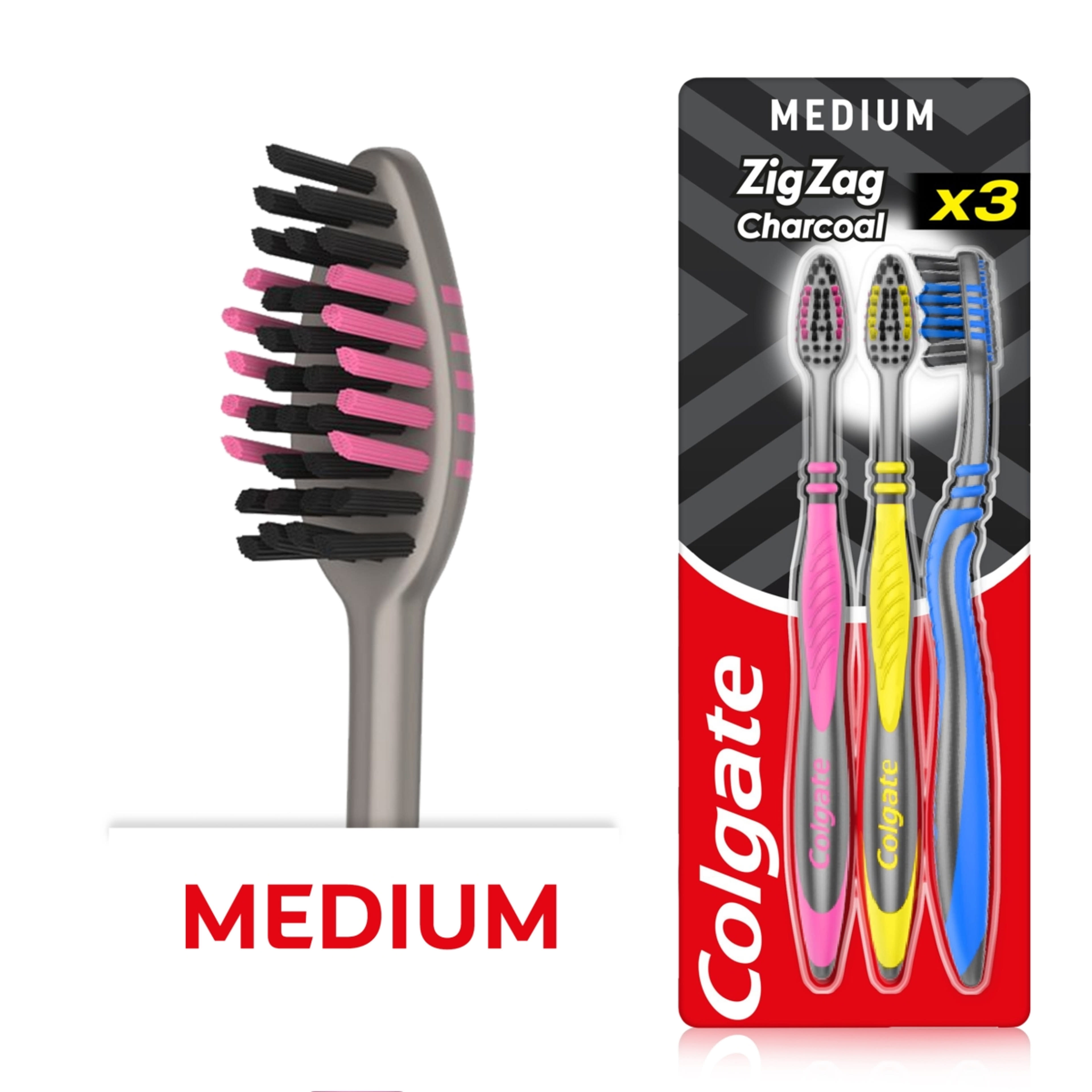 Colgate Zigzag Charcoal Medium fogkefe triopack - 3 db-5