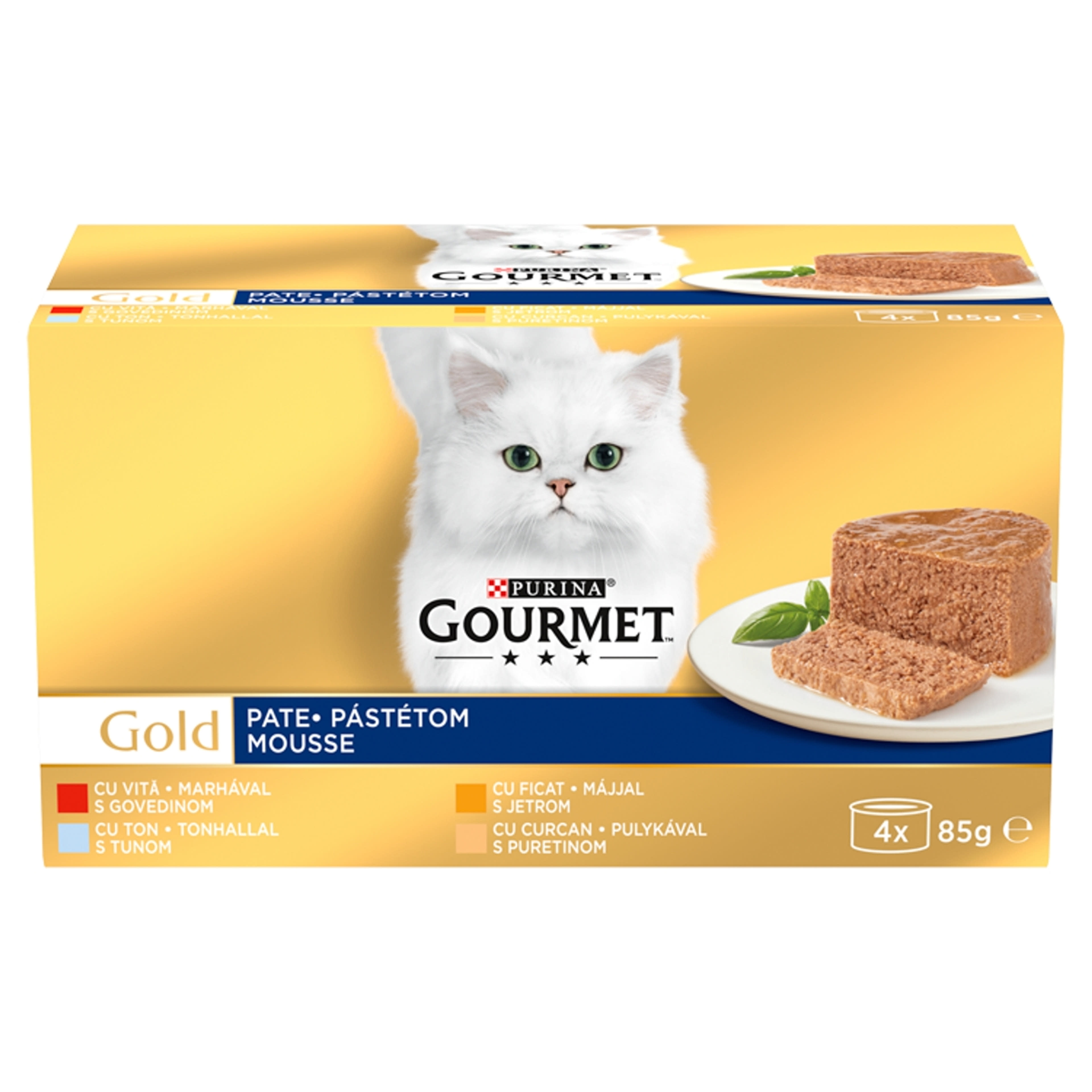 Gourmet Gold felnőtt teljes értékű konzerv macskáknak, pástétom 4 ízben (4x85 g) - 340 g