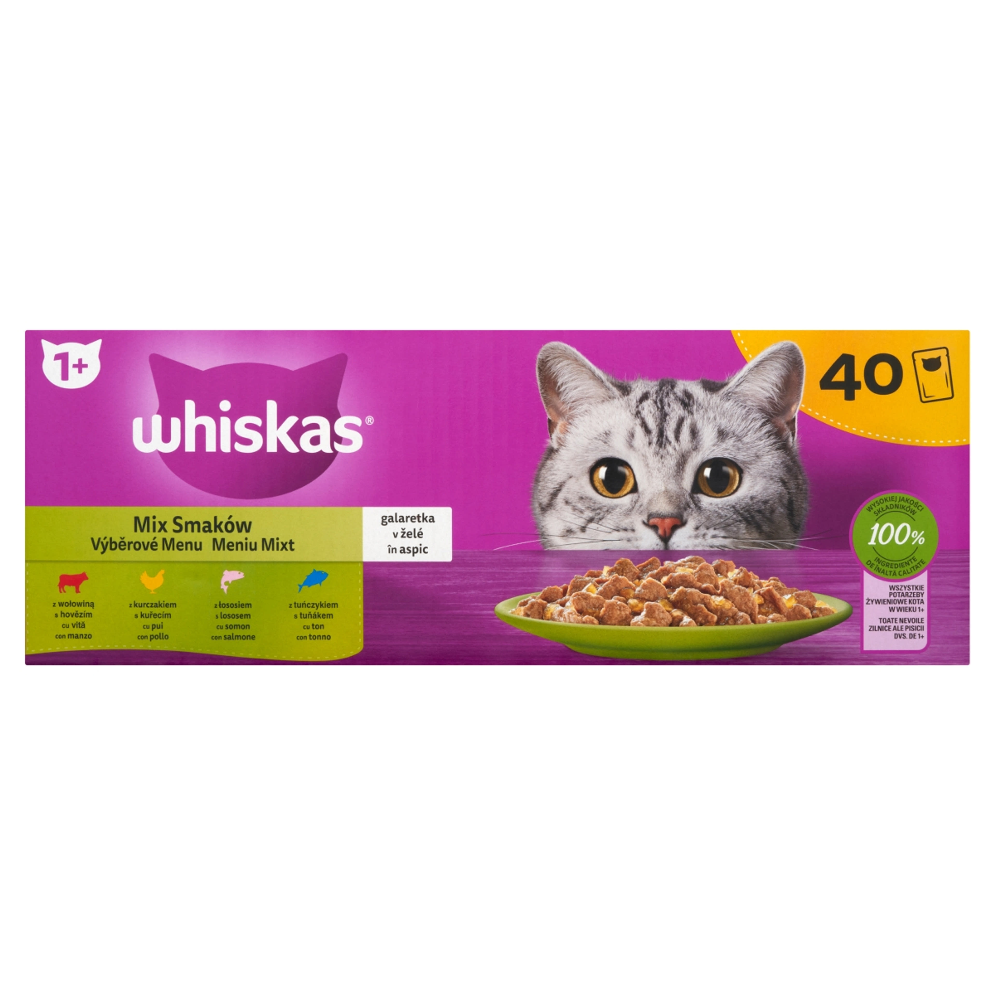 Whiskas Vegyes Menü teljes értékű nedves eledel felnőtt macskáknak 40 x 85 g - 3400 g-1