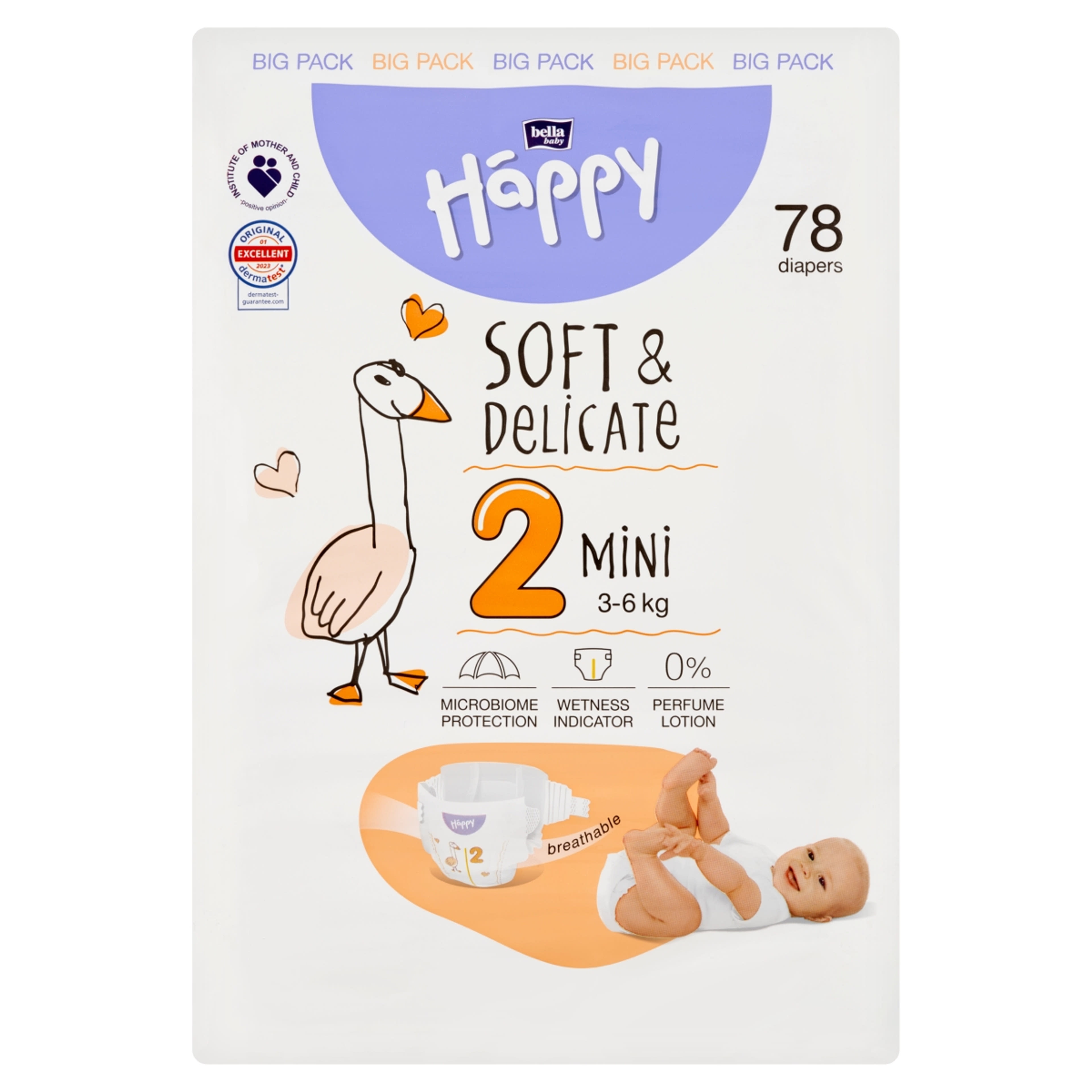 Bella Baby Happy Mini nadragpelenka, 2-es méret 3kg - 6kg - 78 db