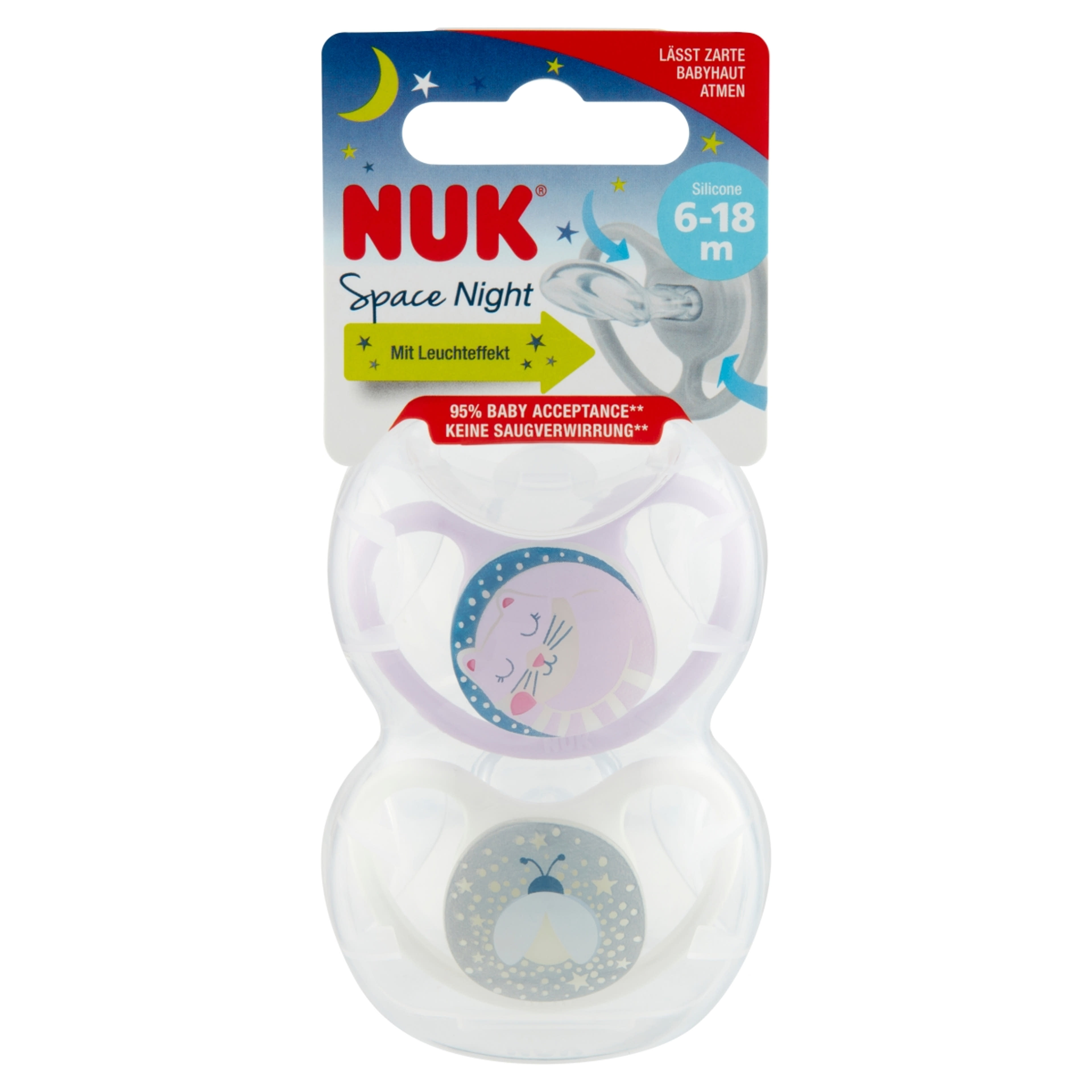 Nuk Space Night szilikon altatócumi, 6-18 hónapos korig, lány - 2 db-2