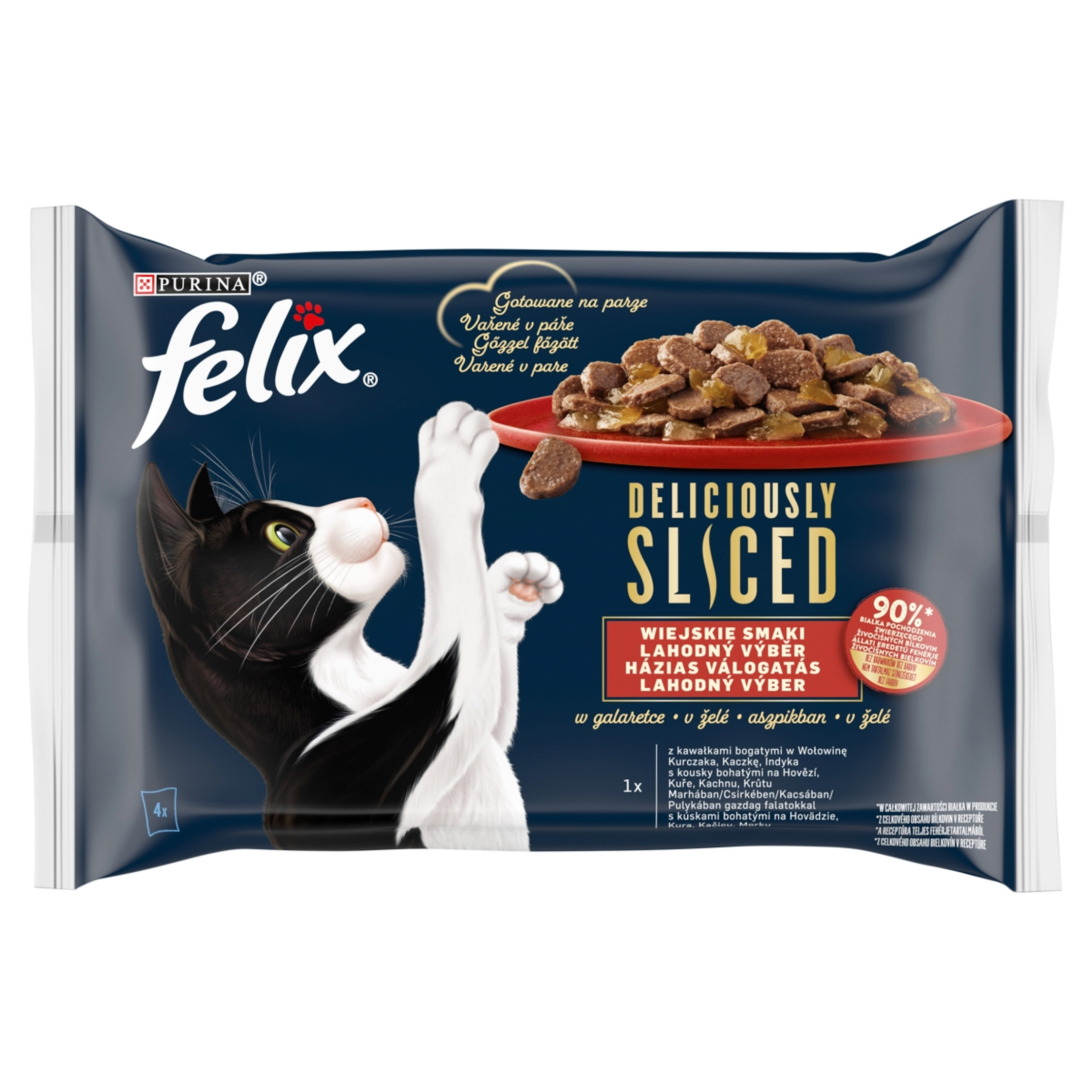 Felix Deliciously Sliced alutasakos eledel macskáknak, házias válogatás 4x80 g - 320 g