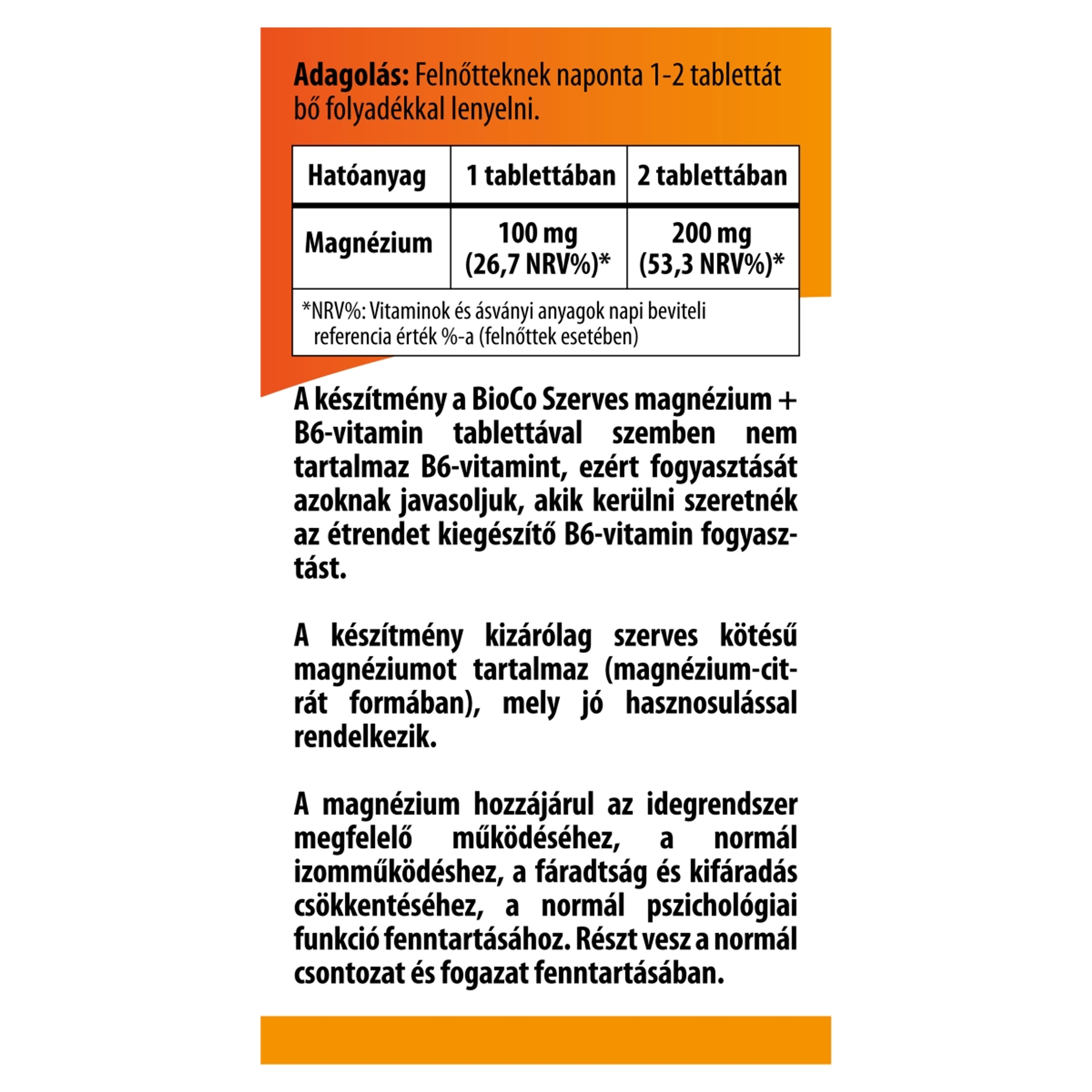 Bioco szerves magnézium stop B6 vitamin tabletta - 90 db-3