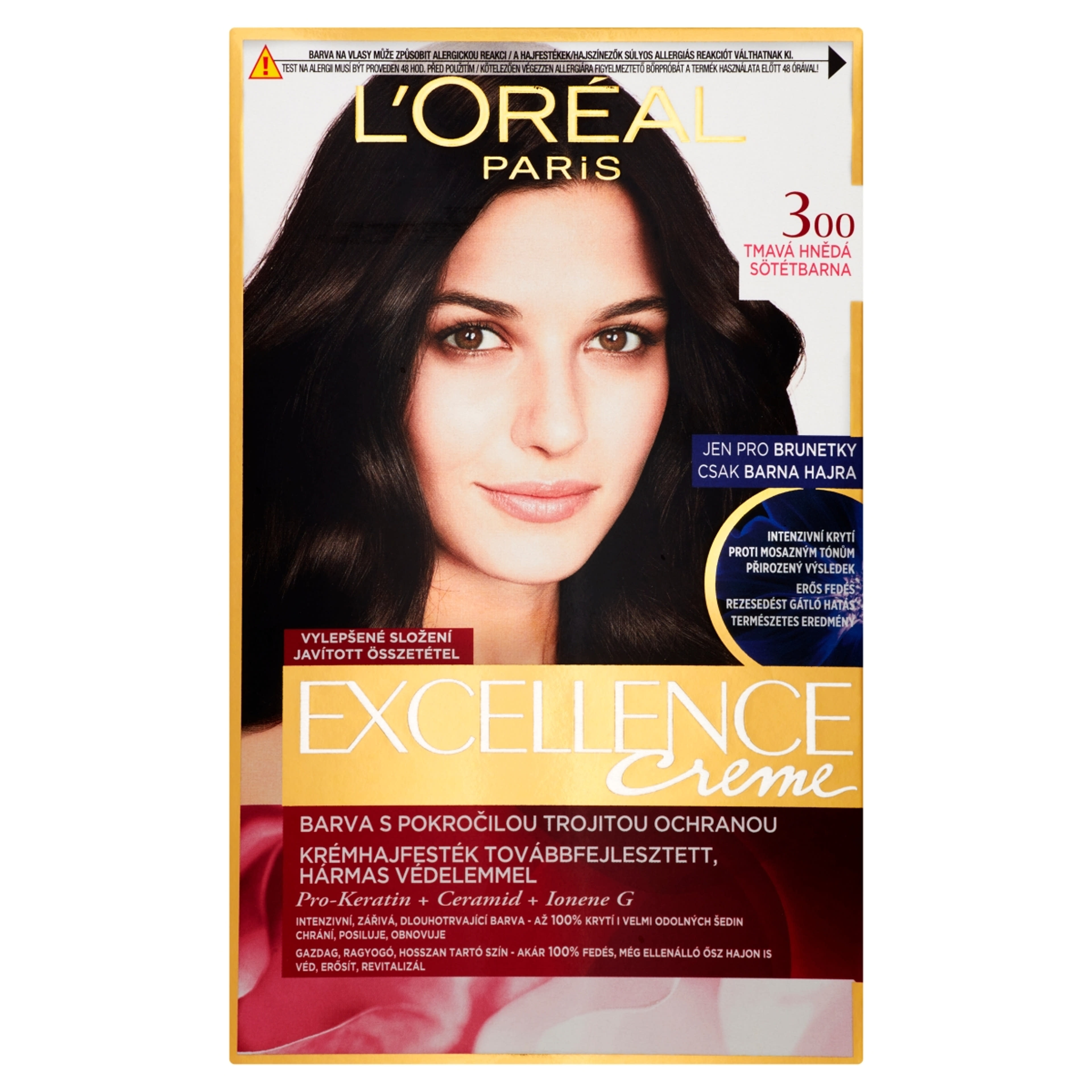 L'Oréal Paris Excellence krémes, tartós hajfesték 3 sötétbarna - 1 db