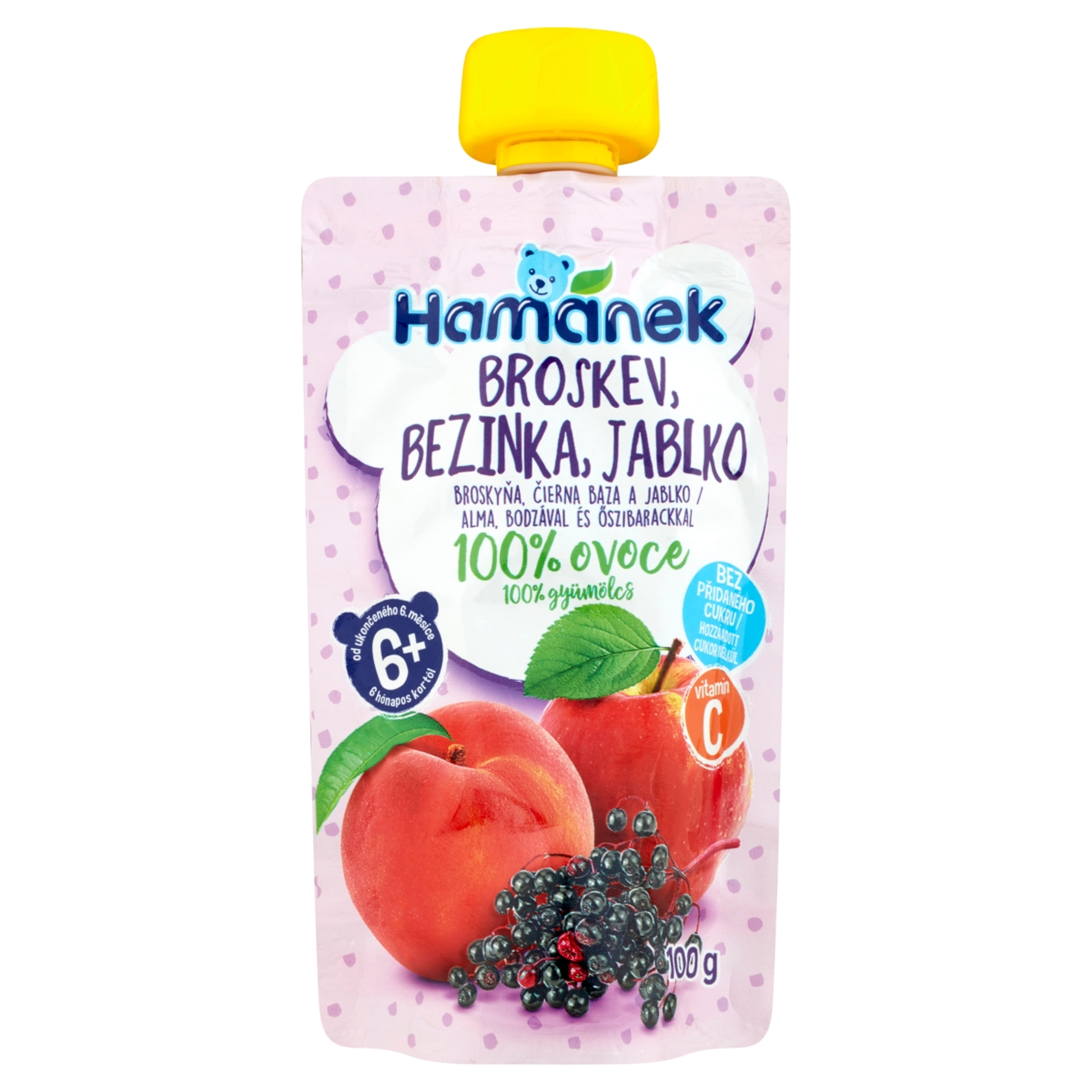 Hamánek gyümölcspüré alma,bodza,őszibarack 6 hónapos kortól - 100 g-1