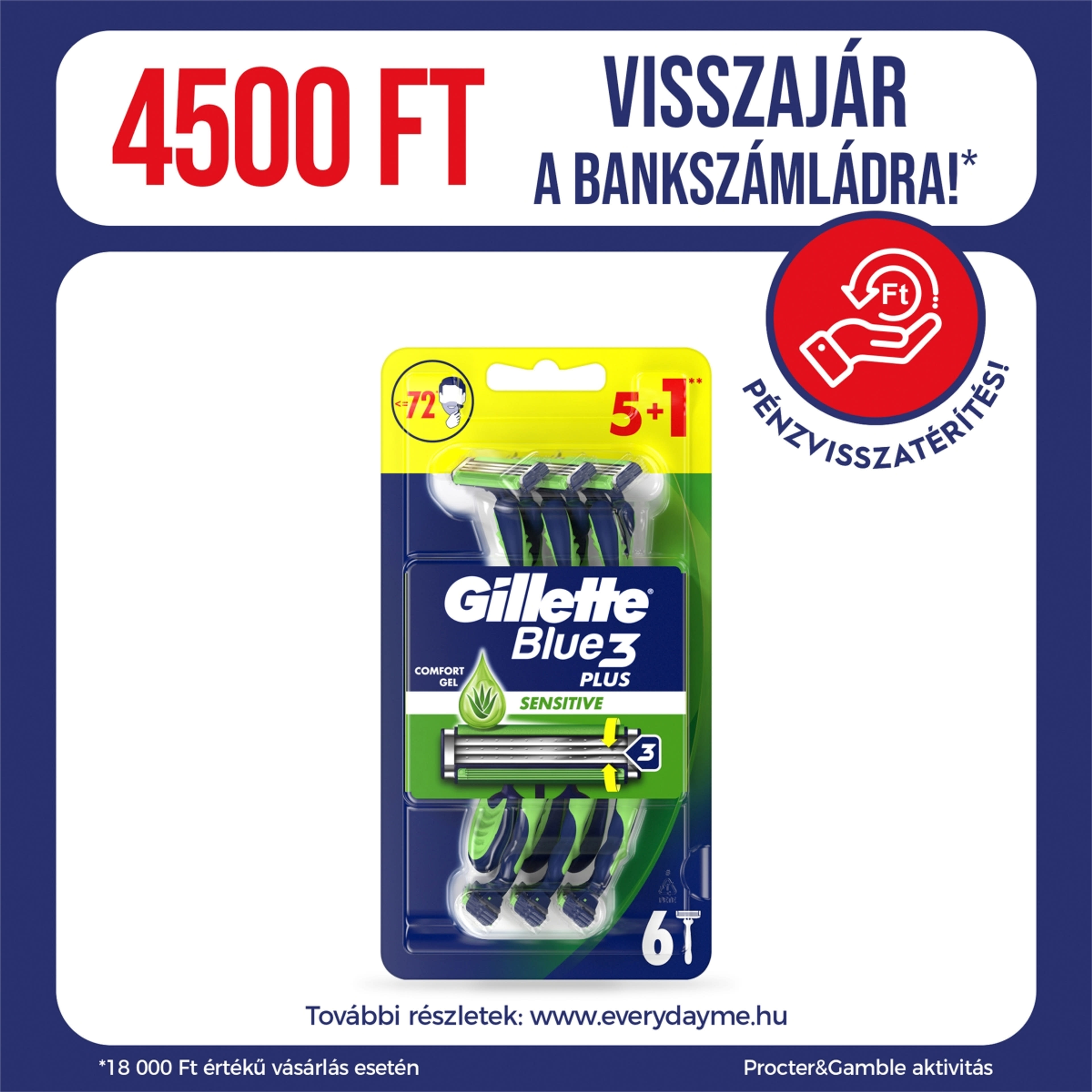 Gillette Blue3 Sensitive eldobható borotva, 3 pengés - 6 db