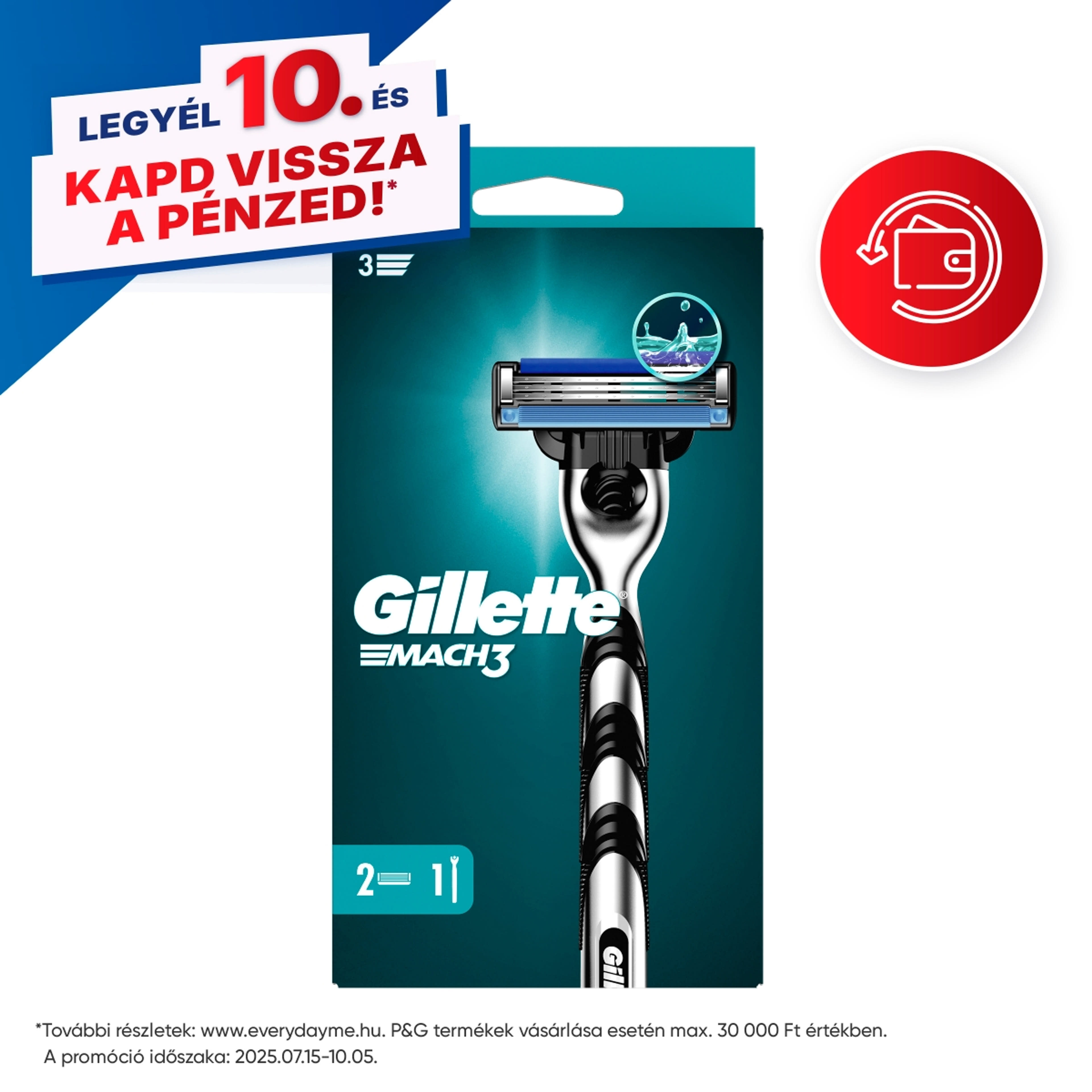 Gillette Mach3 3 pengés borotva készülék 2 db betéttel - 1 db