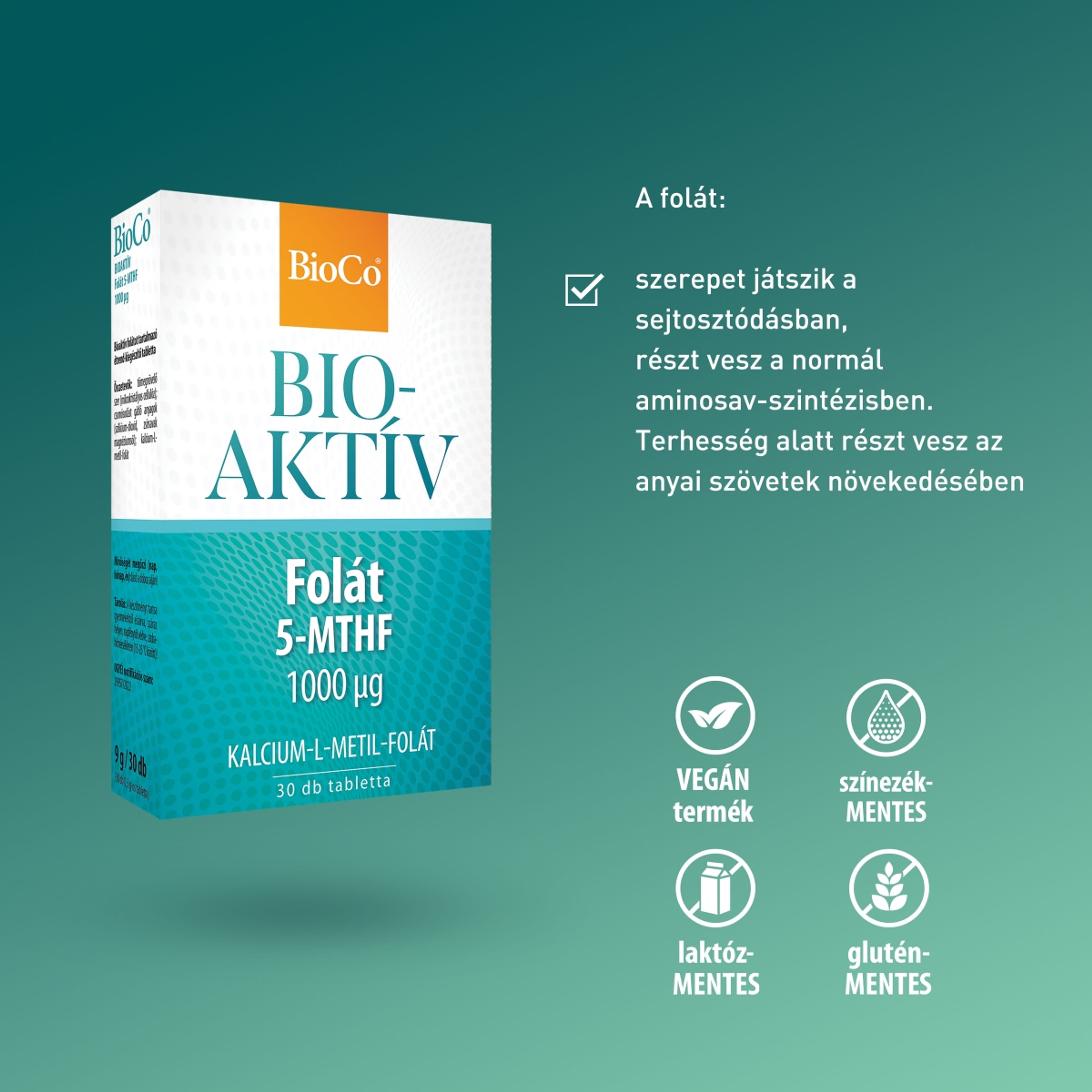 BioCo Bioaktív Folát 1000 µg étrend-kiegészítő tabletta - 30 db-4