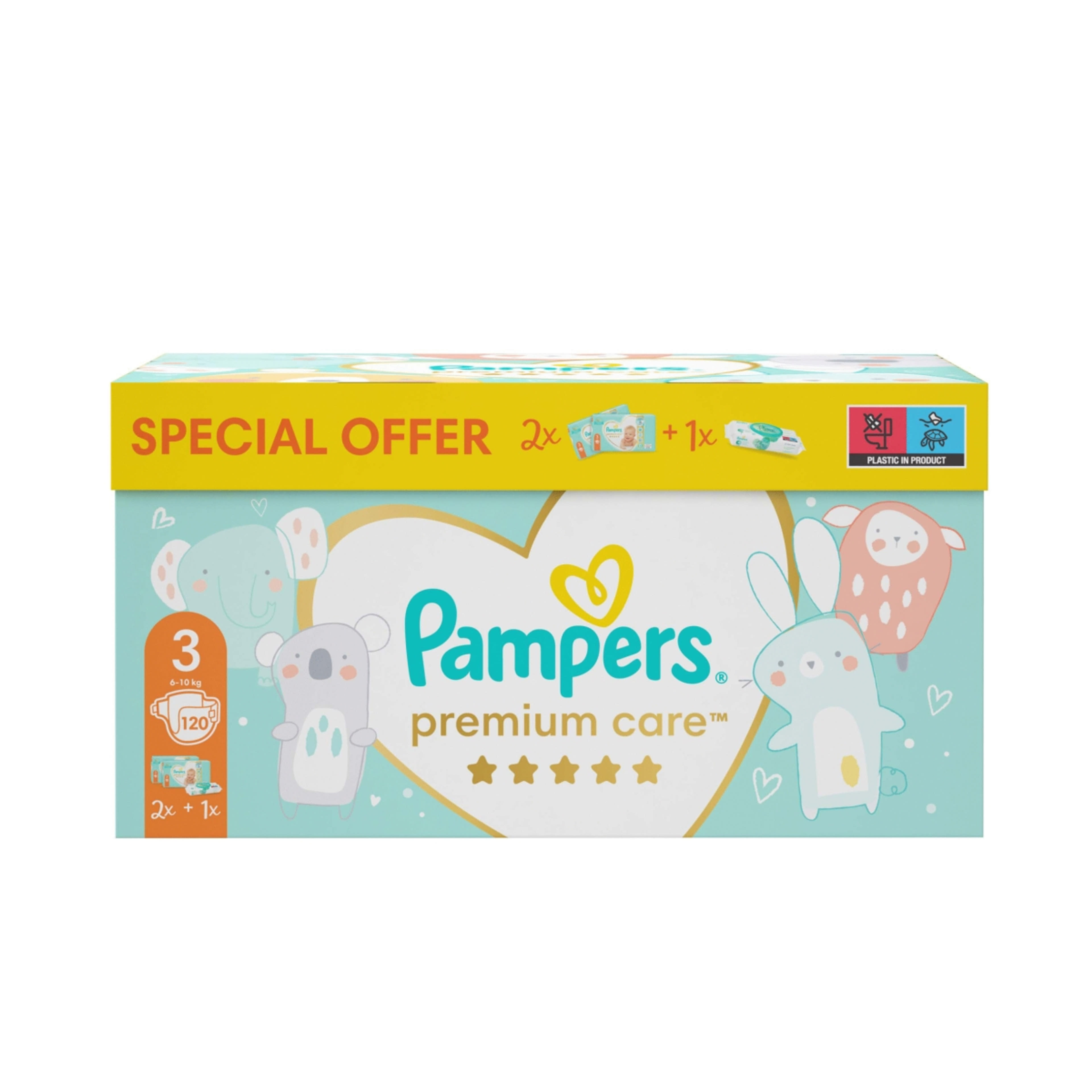 Pampers Premium Care Nappy pelenka 3-as méret 2x60 db, 6kg-10kg + törlőkendővel - 1 db