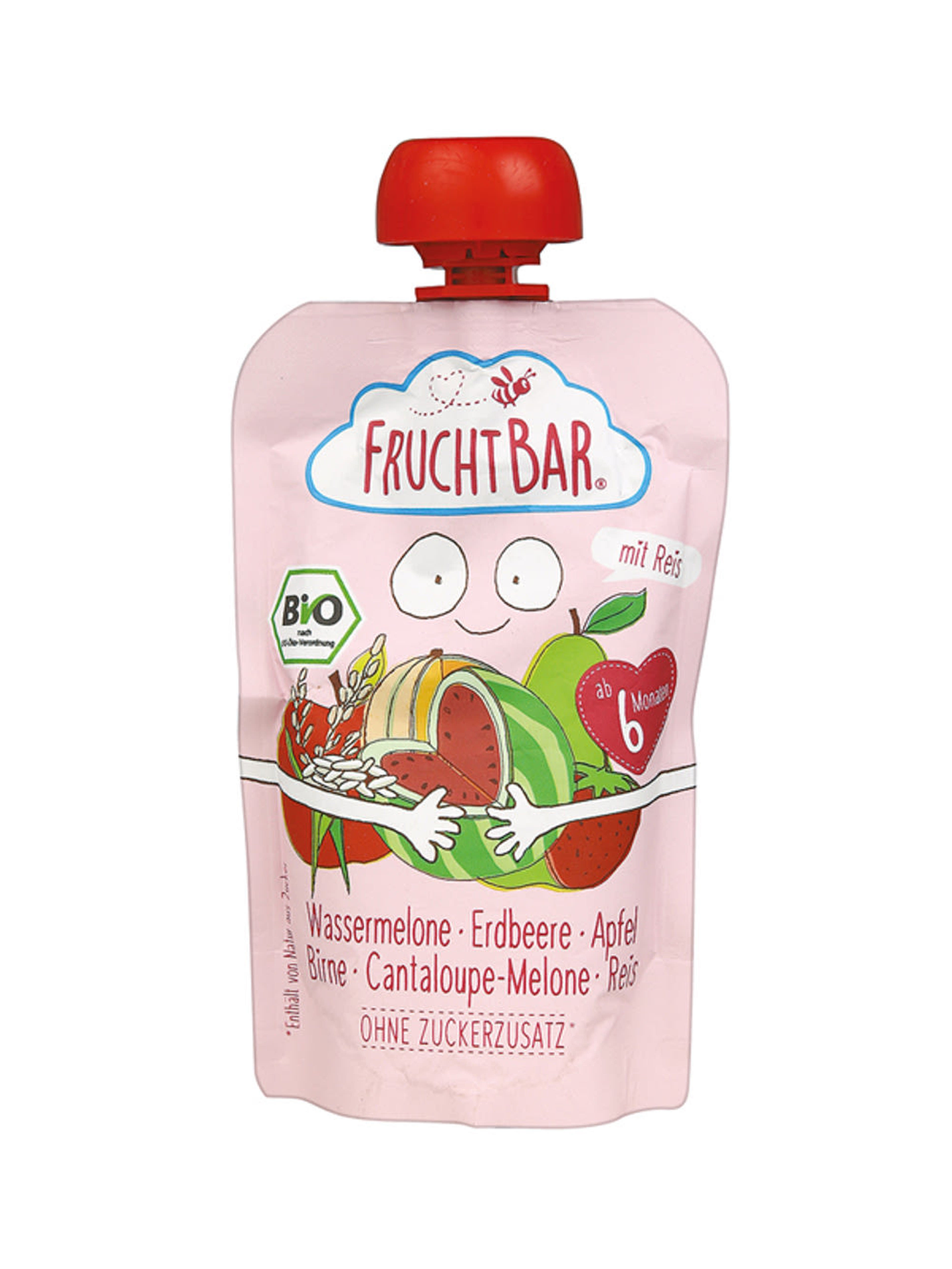 Fruchtbar Bio gyümölcspüré görögdinnye - eper - alma - körte - sárgadinnye - rizs 6 hónapos kortól - 100 g