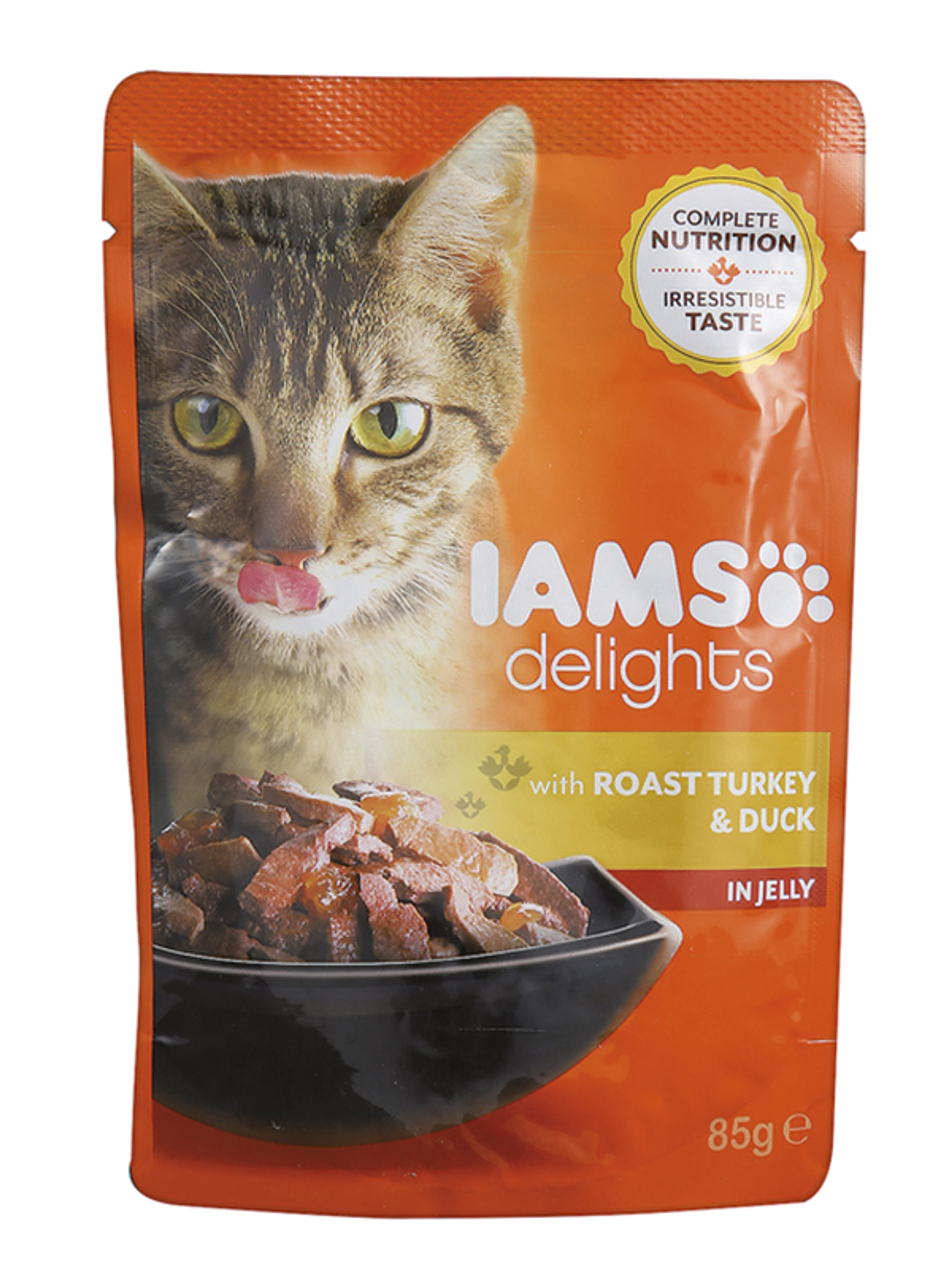 IAMS Delights alutasak macskáknak, sült pulykahús és kacsahús aszpikban - 85 g