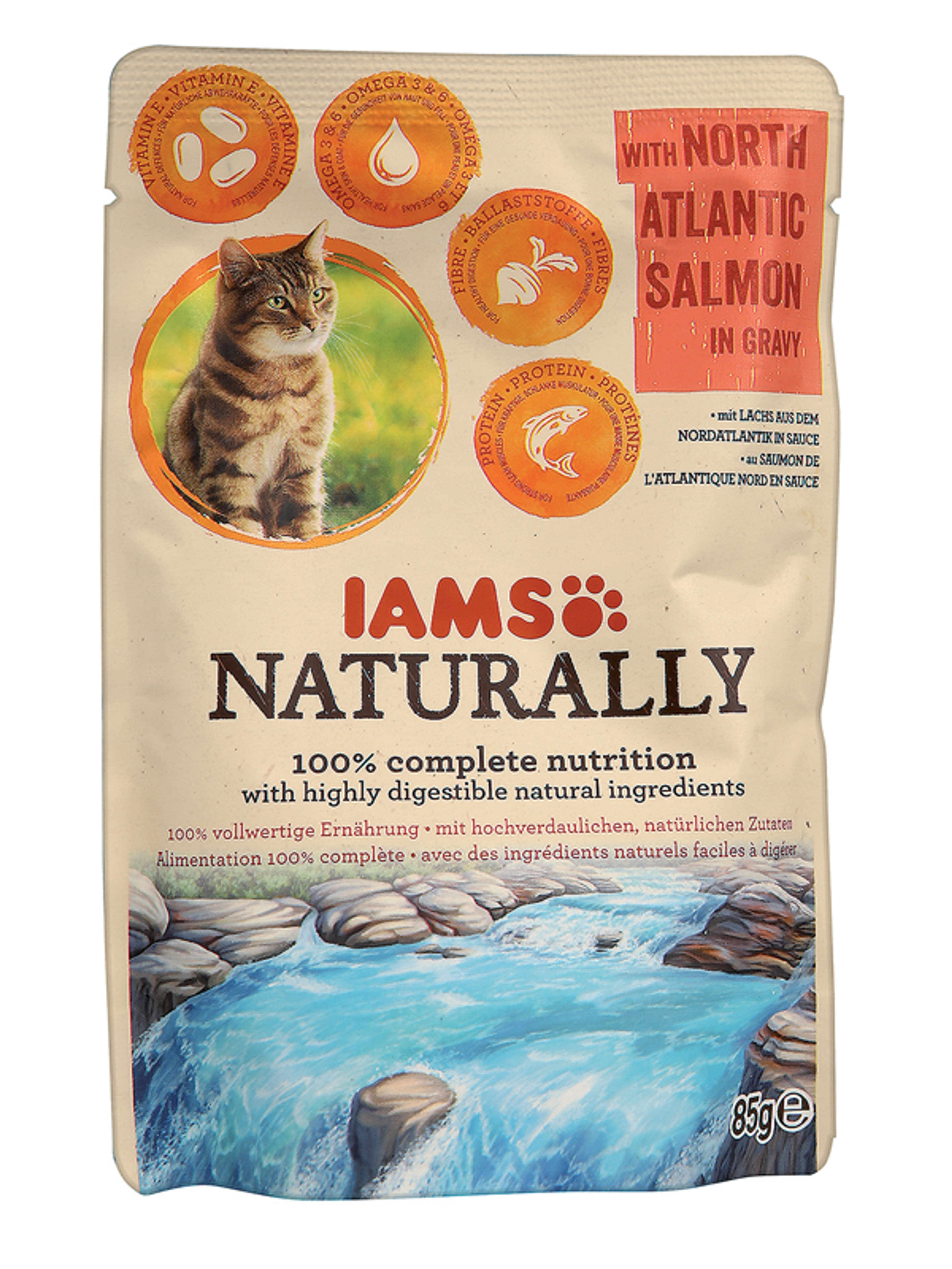IAMS Naturally alutasak macskáknak, lazaccal - 85 g