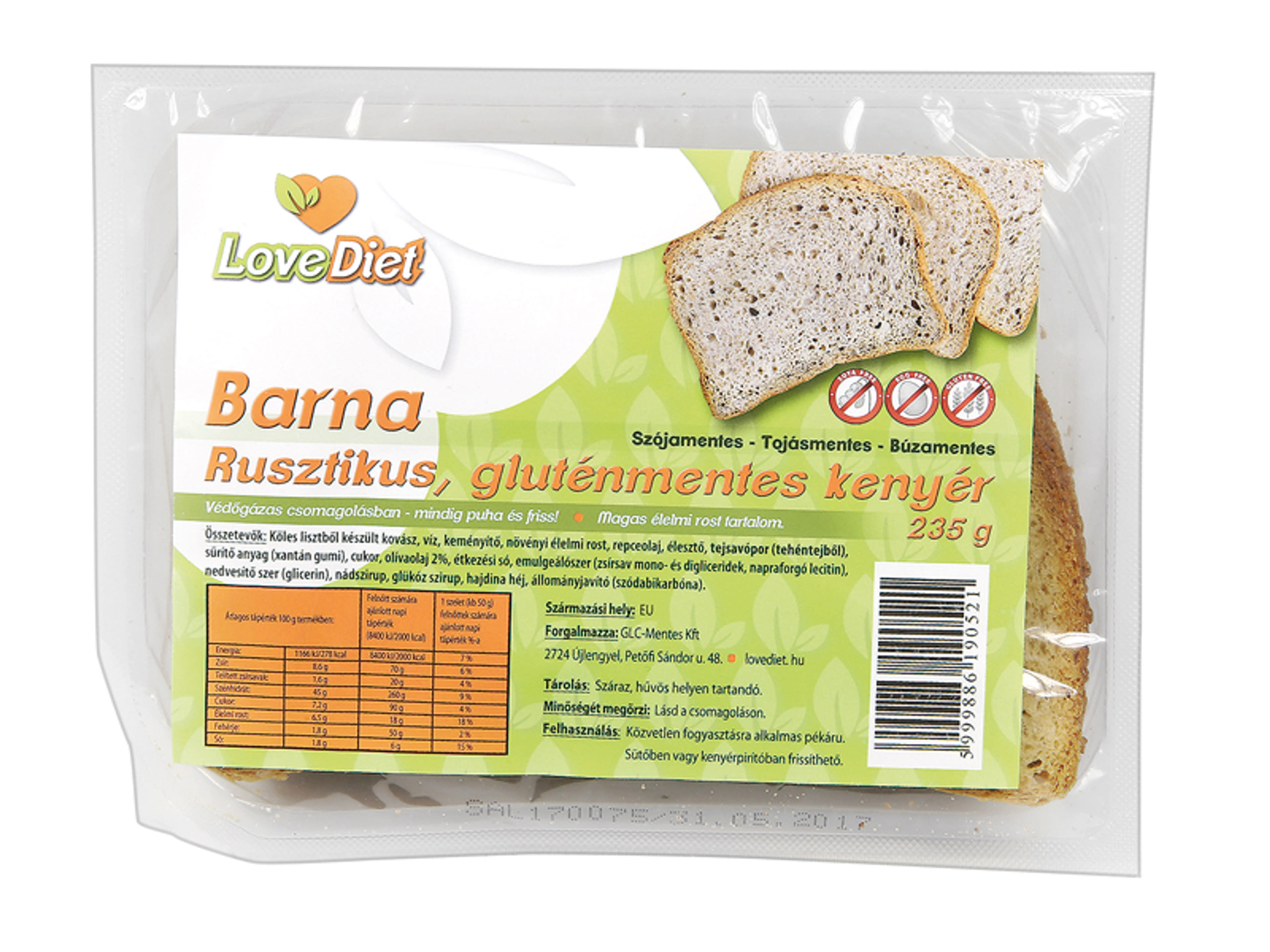 Love diet rusztikus gluténmentes barna kenyér - 235 g