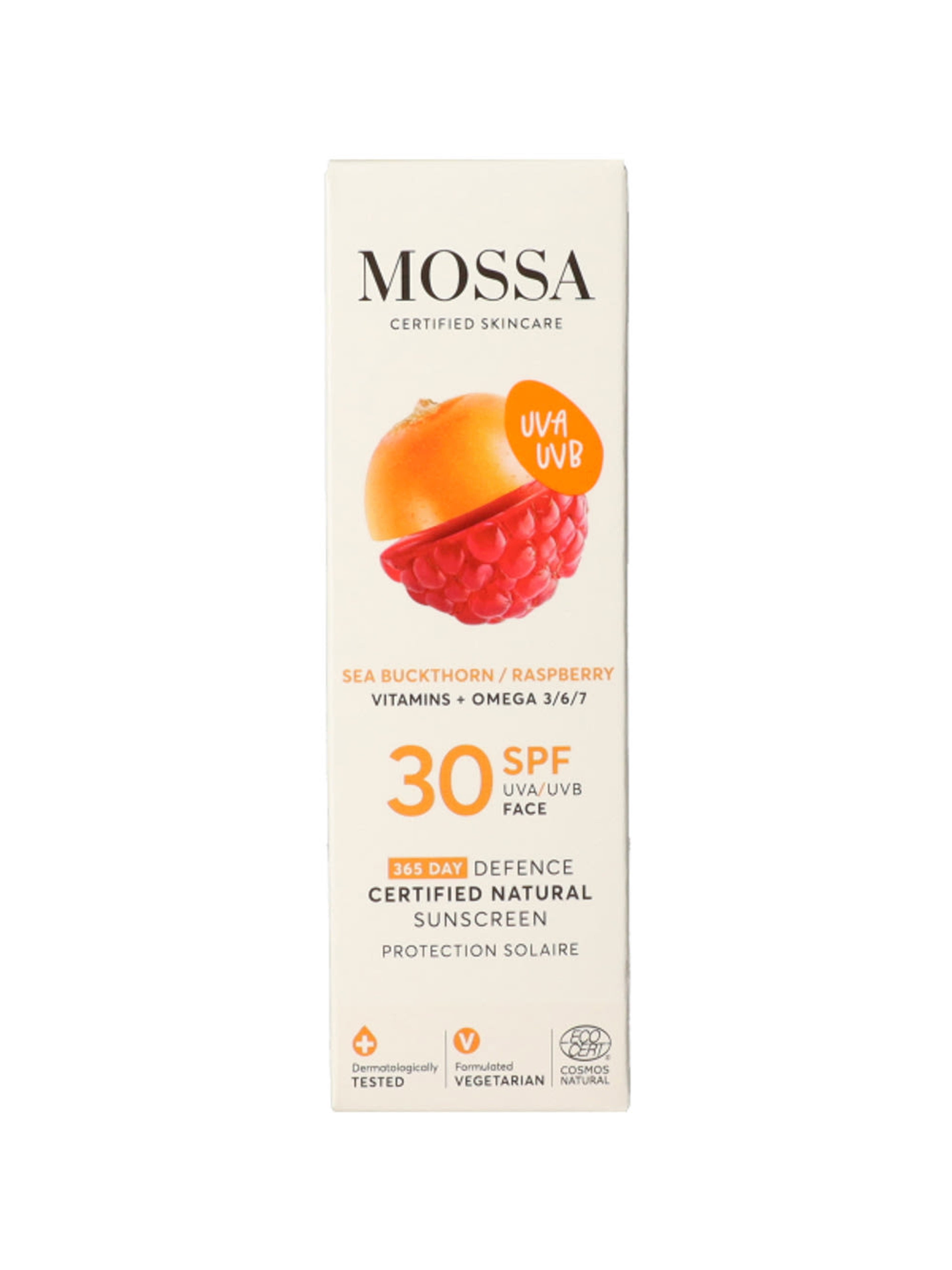 MOSSA 365 DAYS Minősített natúr fényvédő arcra SPF30, 50 ml