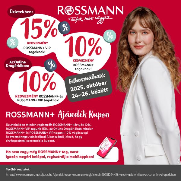 Ajándék kupon Rossmann+ tagjainknak 2025.10.24-26. között üzleteinkben és az Online Drogériában!